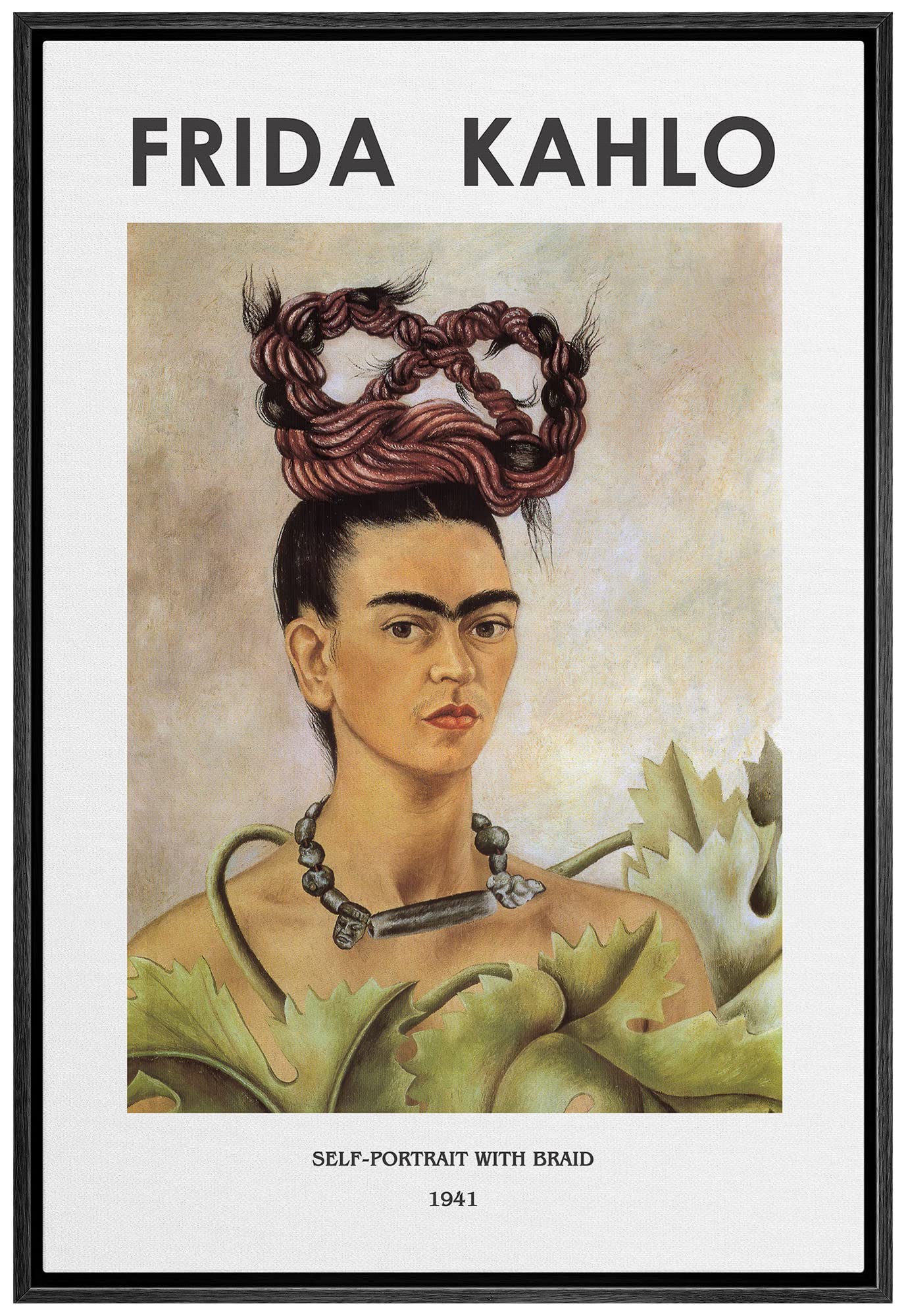 Idea4Wall Framed Canvas Print Wall Art Self-Portrait With Braidy By Frida Kahlo Historic Cultural Illustrations Fine Art Traditi