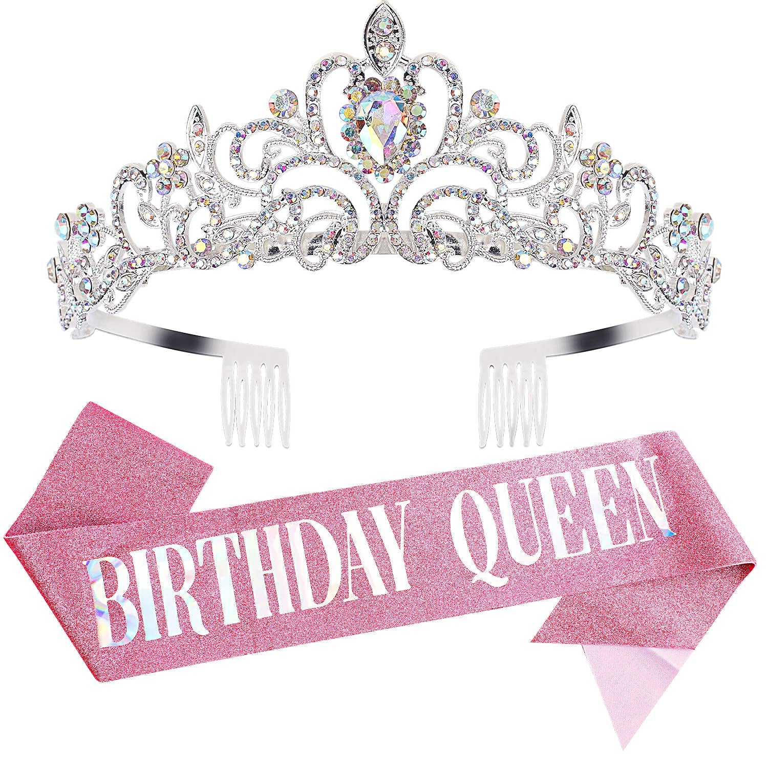 Tiara For Women Birthday Queen, Crowns For Women Birthday, Tiara For Women Birthday Queen With Birthday Girl Sash, Birthday Crow