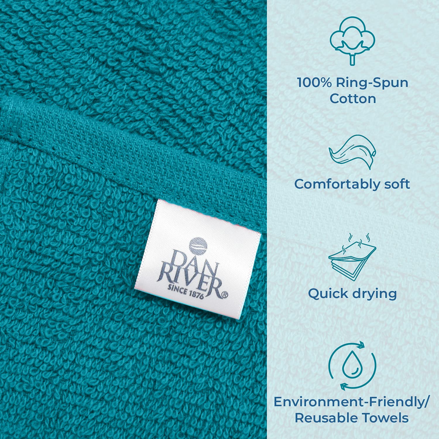 Dan River Washcloths - 12 Pack, 12X12 Inches, 400 Gsm, Teal, 100% Cotton, Soft & Highly Absorbent Wash Cloths For Face And Body,
