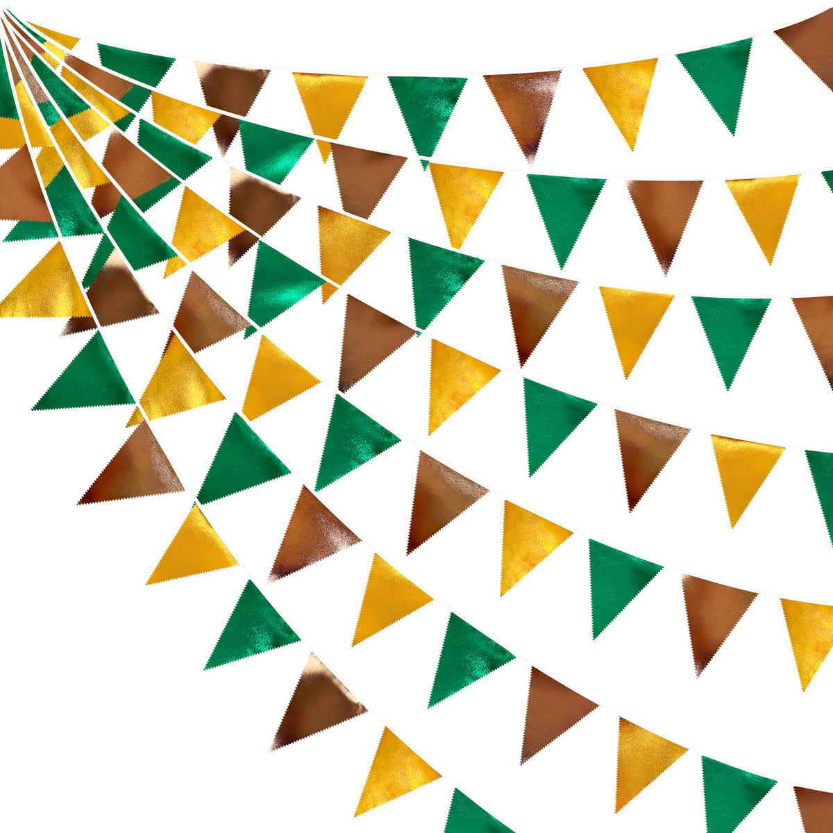 Green Gold Brown Metallic Fabric Triangle Pennant Banner Flag Bunting Garland For Football Jungle Safari Wild Woodland Birthday