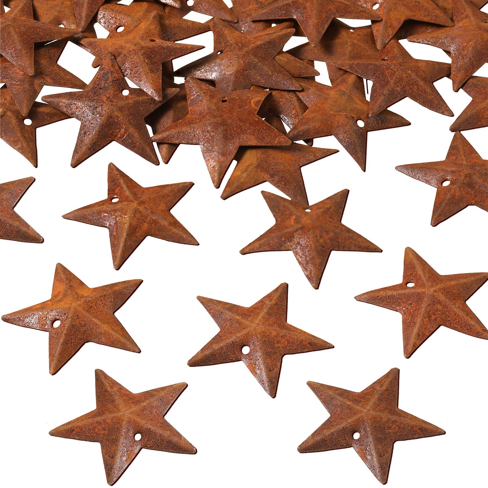 Hotop 24 Pieces Metal Rusty Barn Star for Crafts with Holes 1.18 Inch Antique Primitives Rustic Country Star Craft Ornaments 3D 