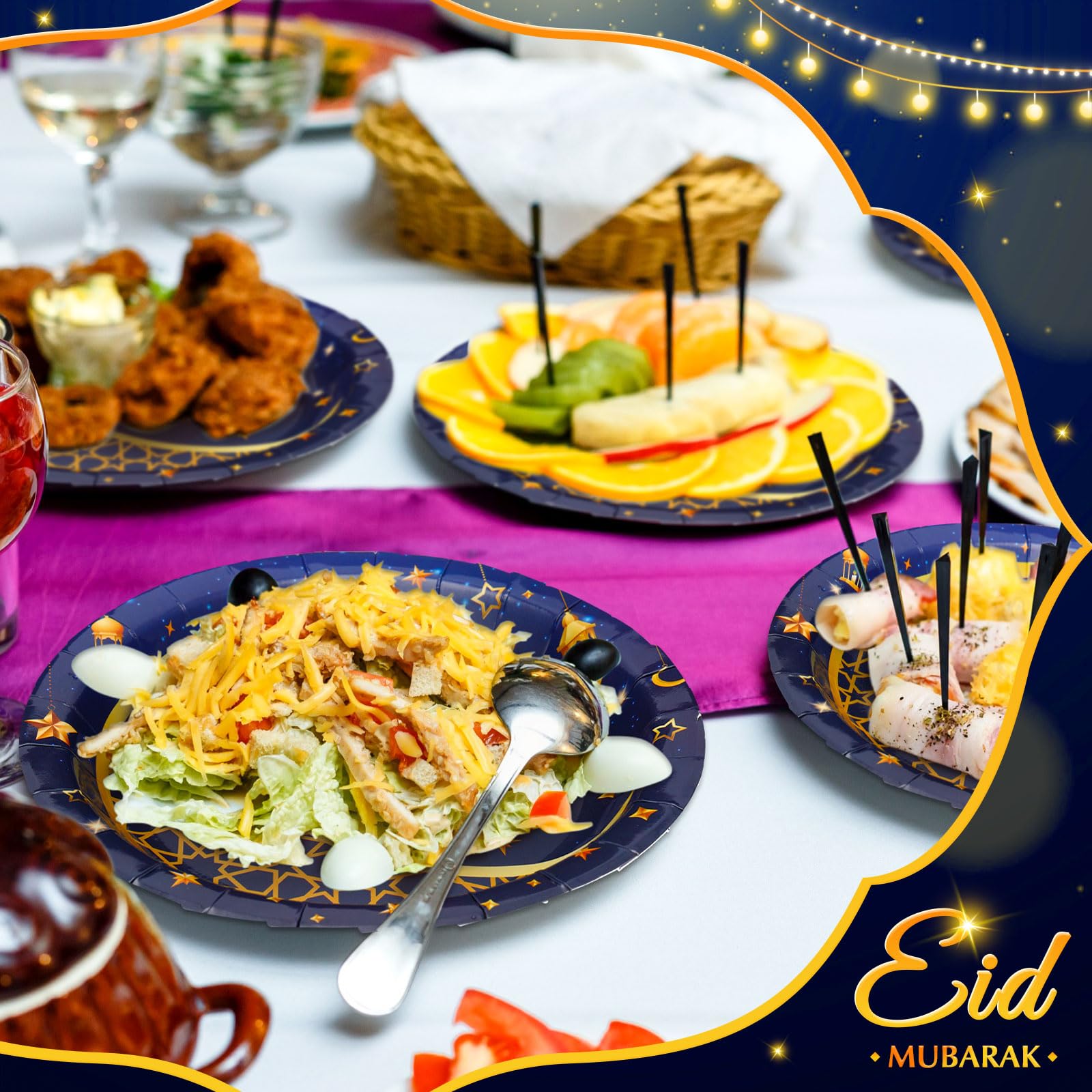 Silifine 100 Pcs Eid Al Adha Islamic Party Decorations Supplies Eid Adha Muslim Paper Plate Bulk 7 Inch Disposable Dessert Plate