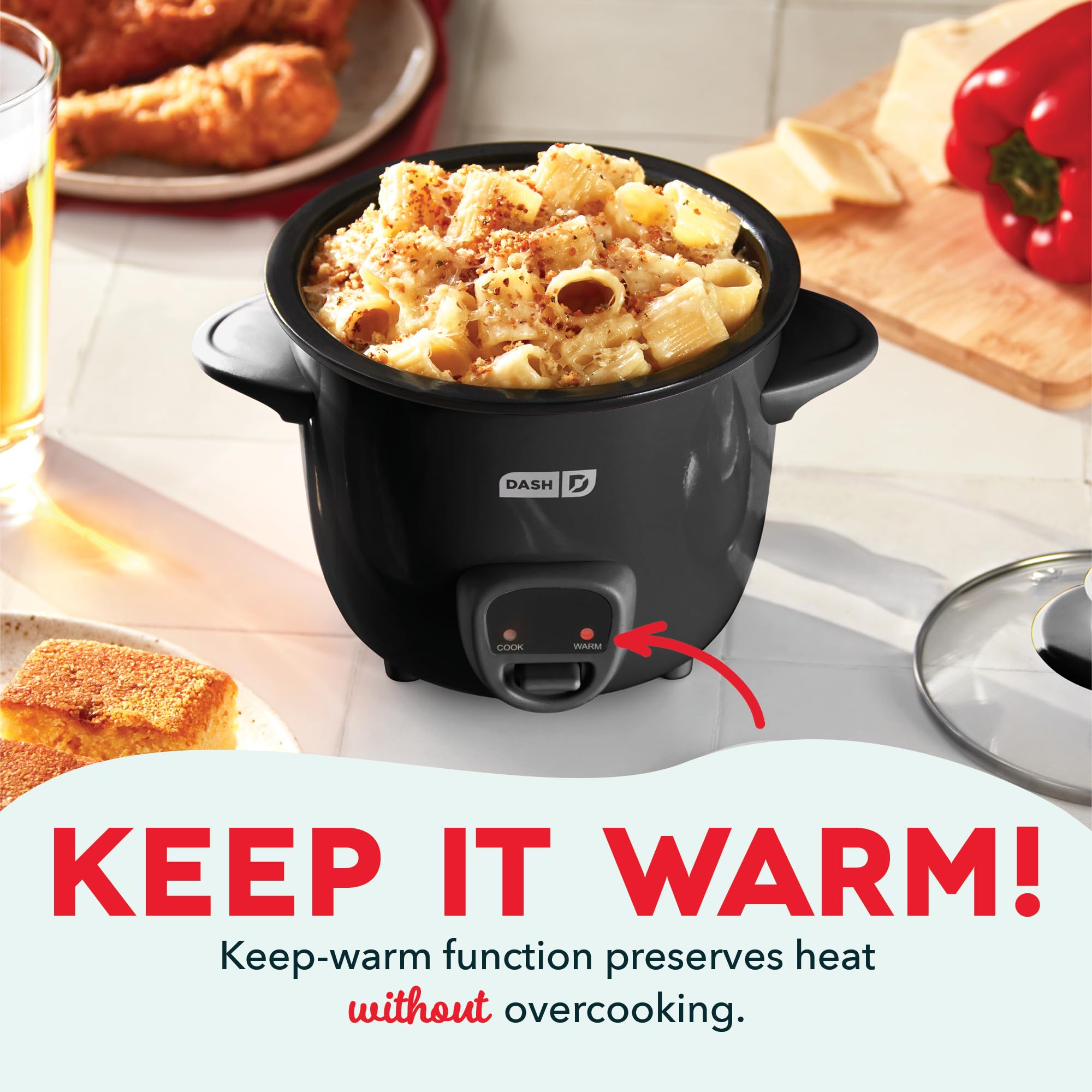 Dash Mini Rice Cooker Steamer With Removable Nonstick Pot, Keep Warm Function & Recipe Guide, One Half Quart, For Soups, Stews,