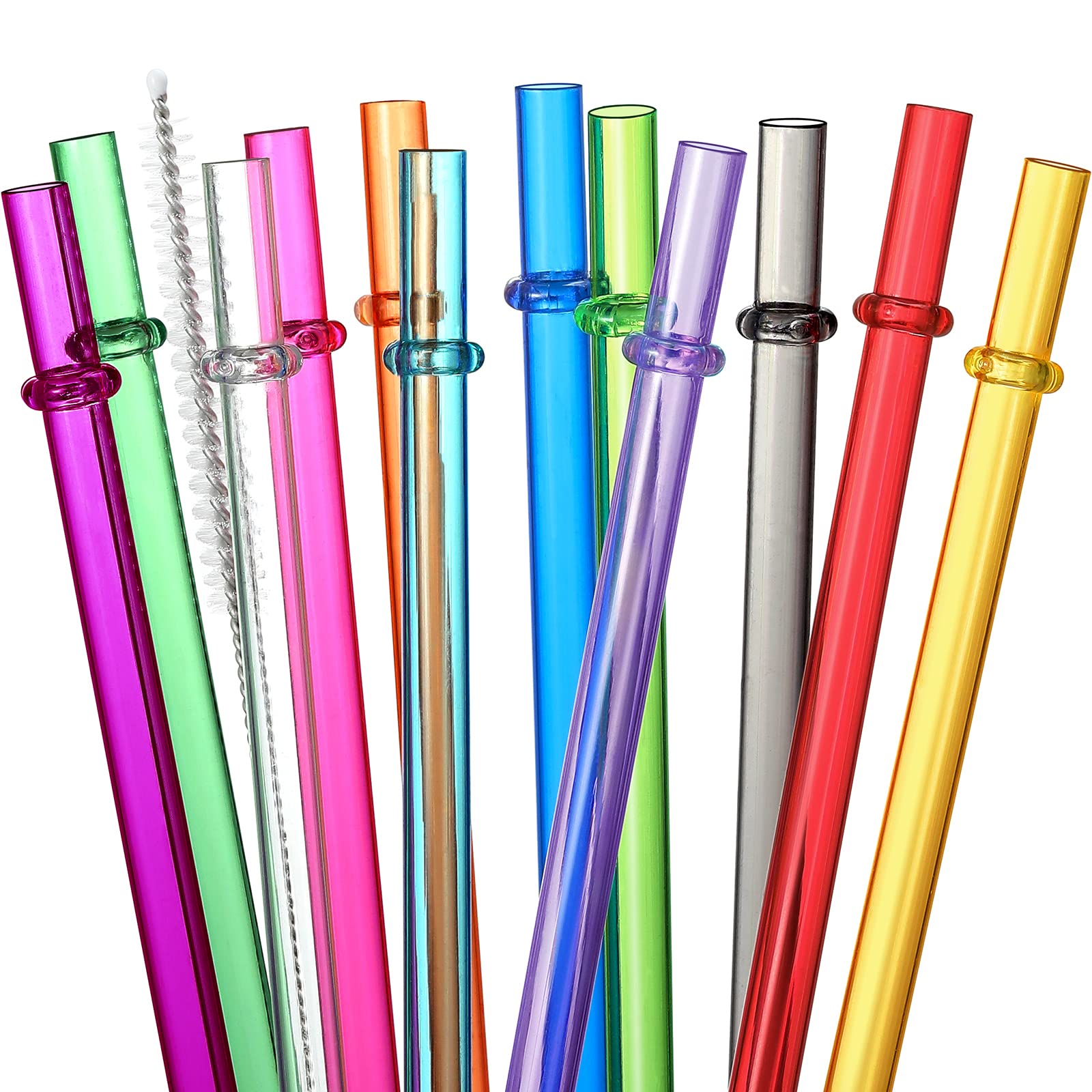 24 Pcs, Reusable Straws With 4 Brushes, 10.5'' Long Tritan Hard Plastic Straws, 12 Colors Translucent Replacement Drinking For 1