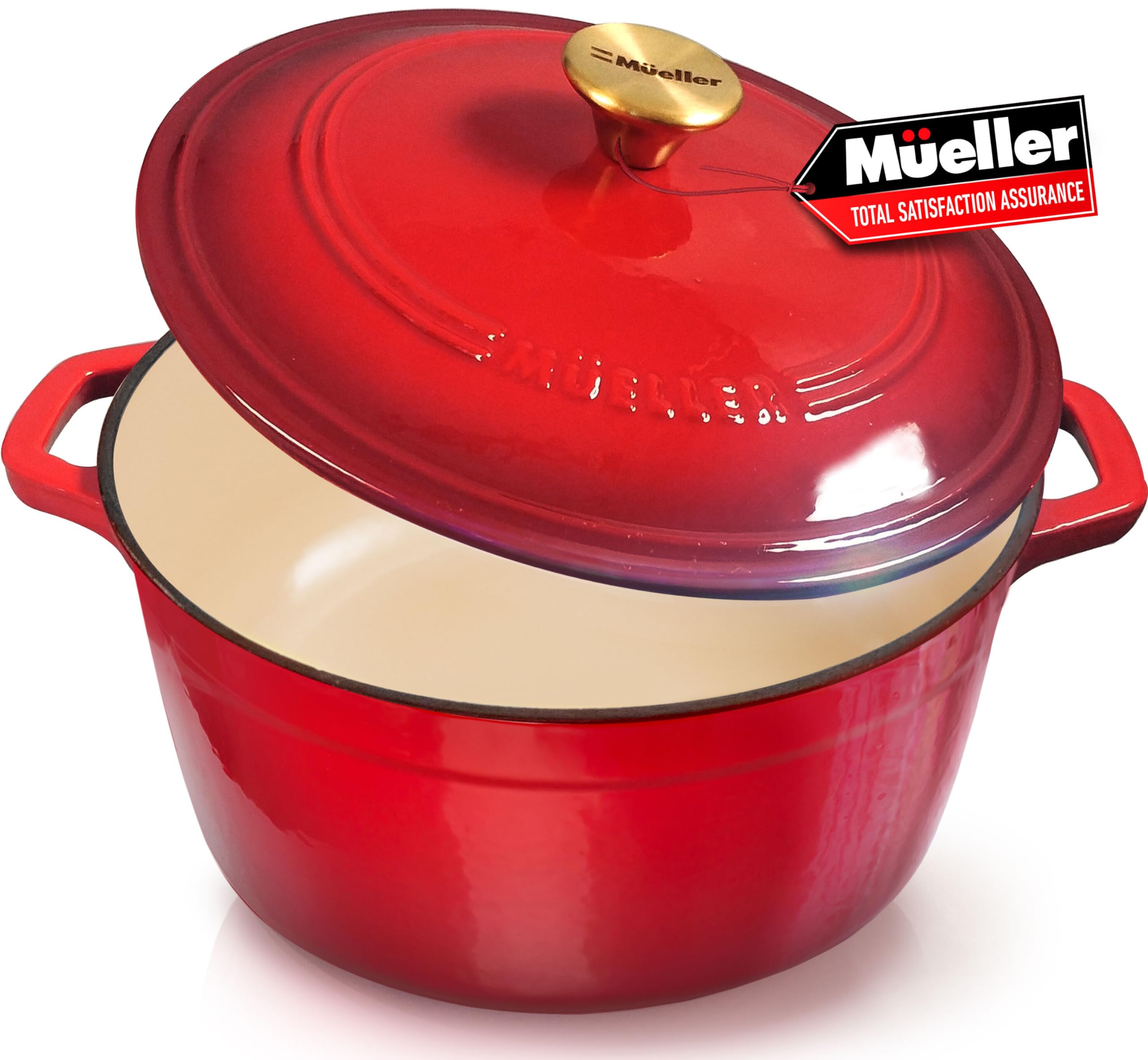 Mueller 6 Qt Enameled Cast Iron Dutch Oven, Heavy-Duty Casserole Dish And Braiser Pan With Lid And Stainless Knob, Safe For All