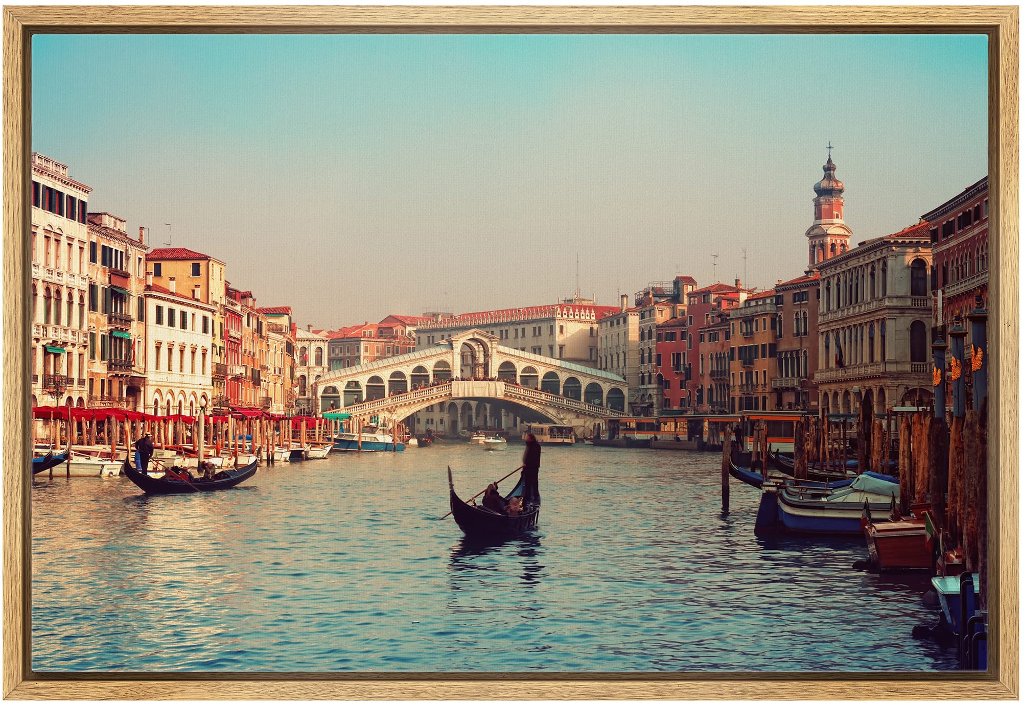Wall26 - Framed Canvas Prints Wall Art - Rialto Bridge And Gondolas In Venice. | Modern Wall Decor/Home Decoration Stretched Gal