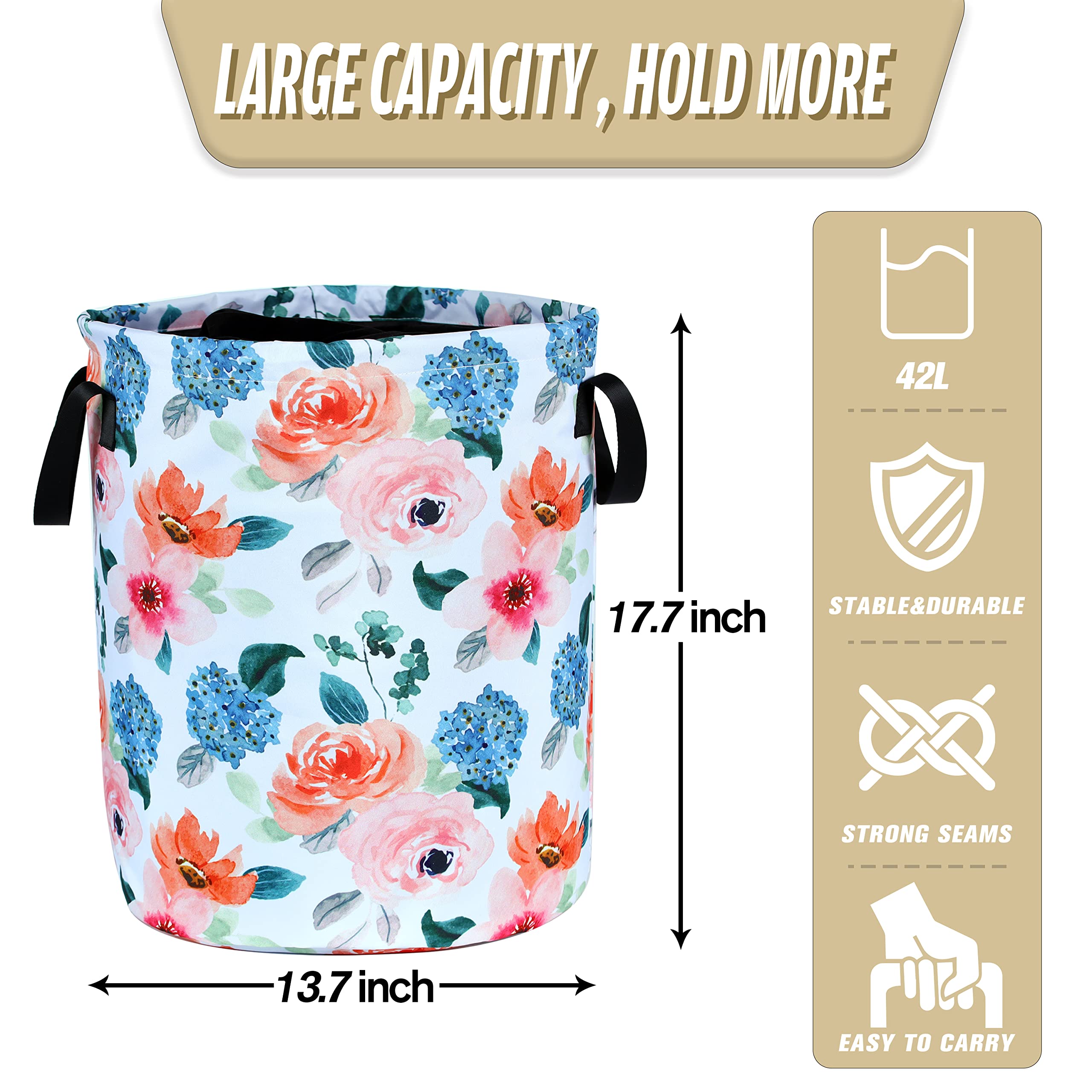 Beautiful Watercolor Floral Laundry Basket Foldable Waterproof Oxford Cloth Funny Tote Bag Laundry Hamper Clothes Storage Bucket