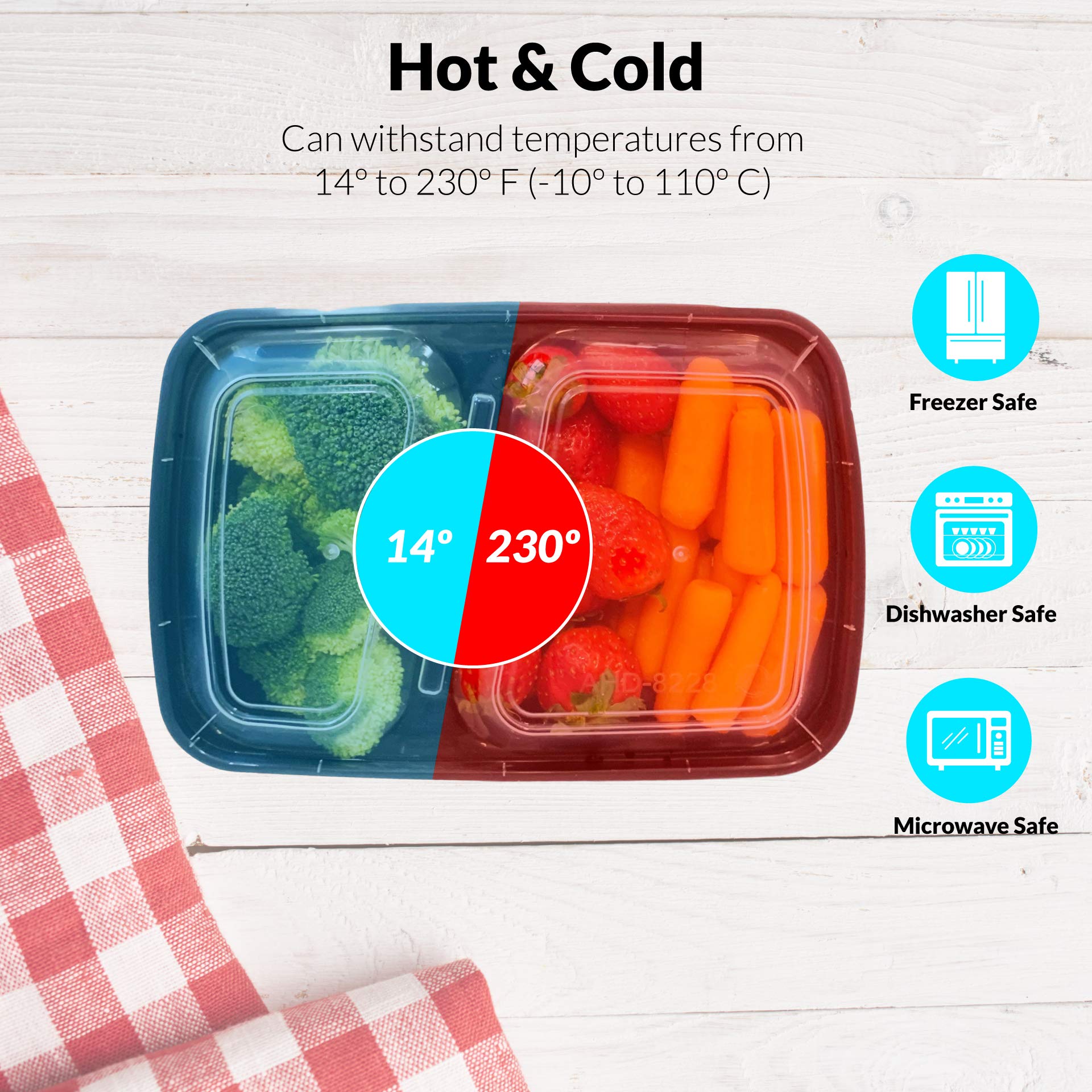 Reli. Meal Prep Containers, 30 Oz. (50 Pack) - Black 2 Compartment Food Containers With Lids, Microwavable Food Storage Containe