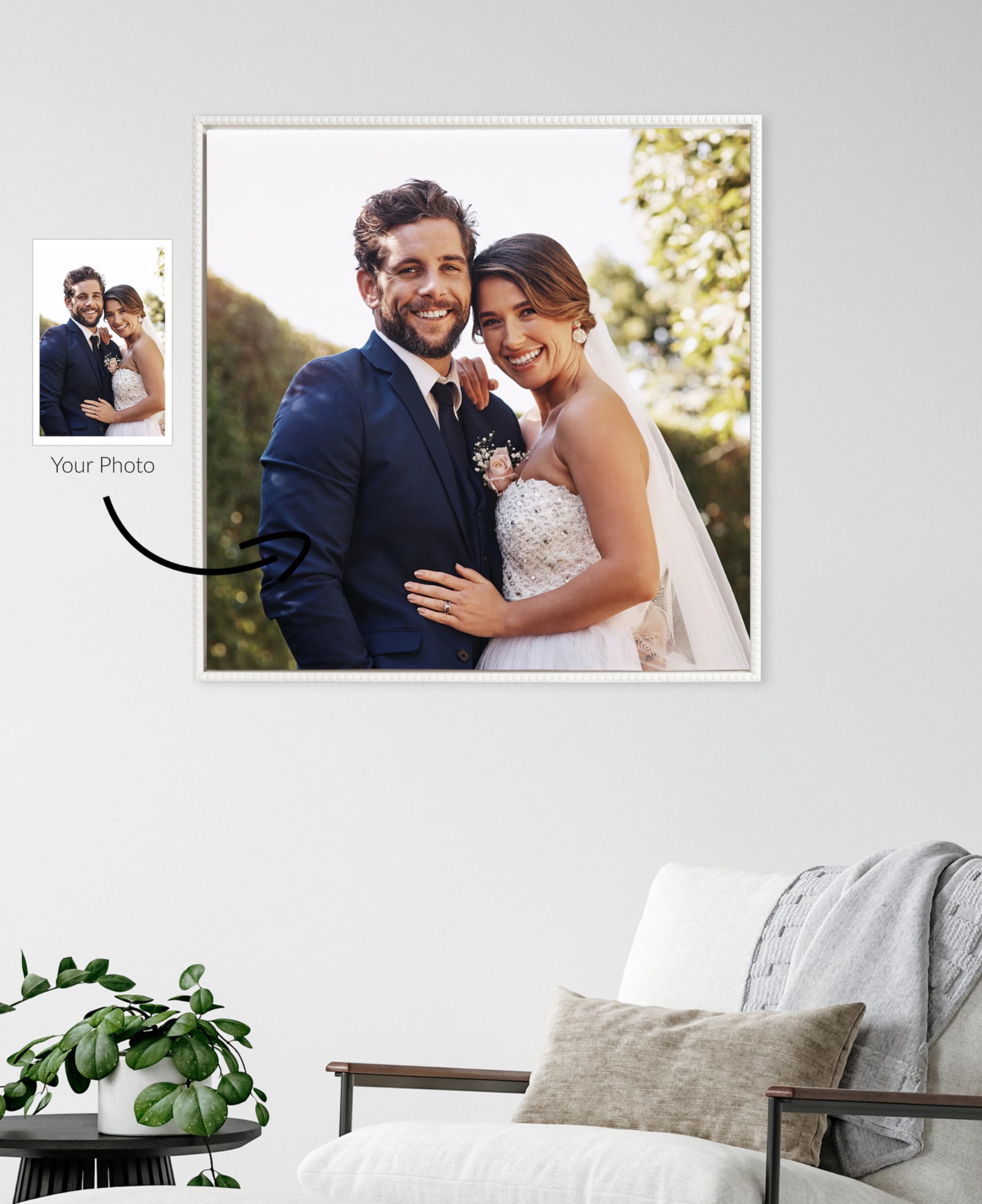 Kate And Laurel Sylvie Square Custom Printed Beaded Framed Canvas Wall Art, 30X30 White, Personal Canvas Print With Your Photos
