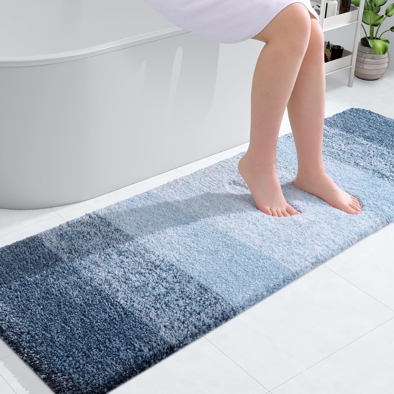 Olanly Luxury Bathroom Rug Mat 59X20, Extra Soft And Absorbent Microfiber Bath Rug, Non-Slip Plush Shaggy Bath Carpet Runner, Ma