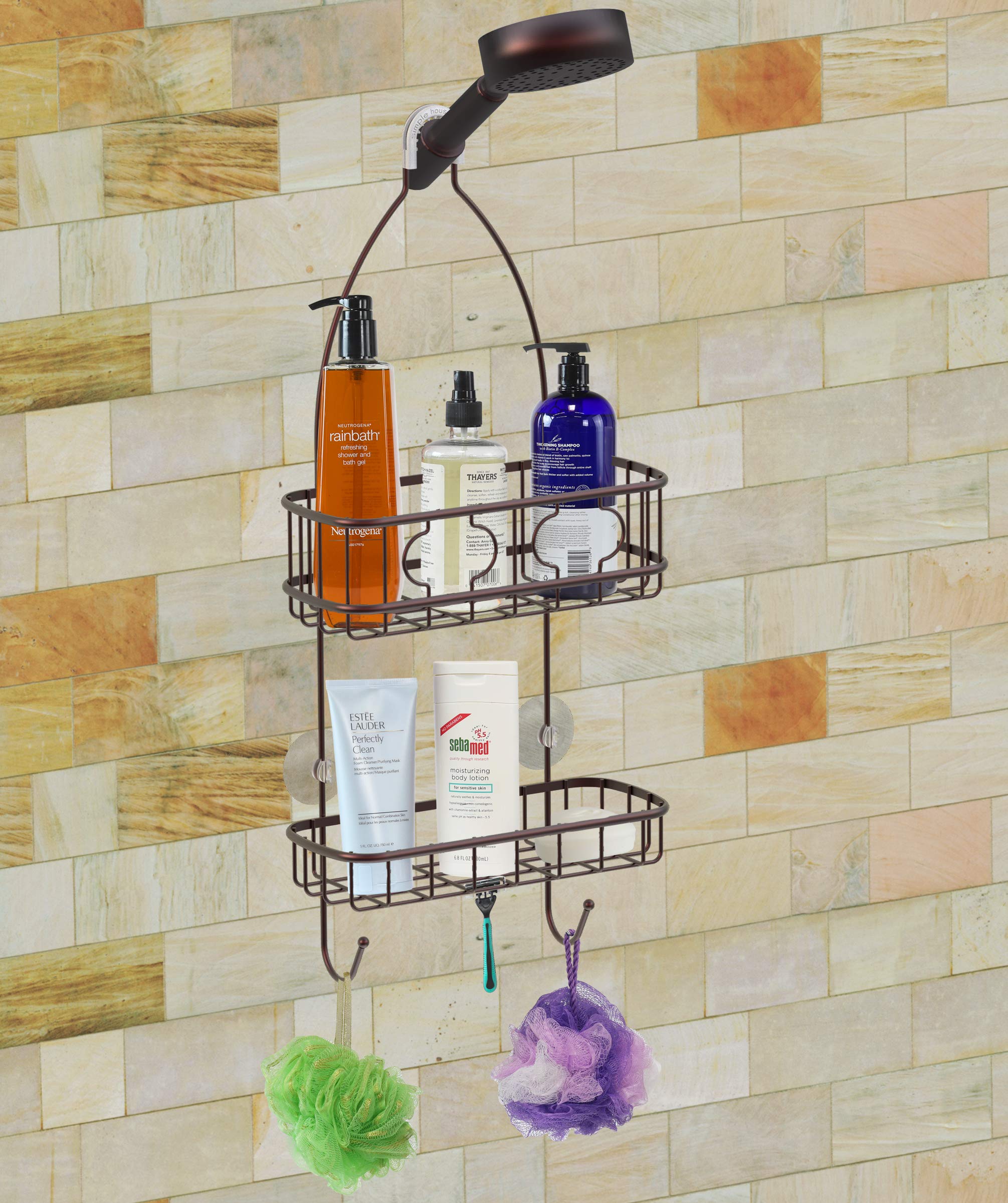 Simple Houseware Bathroom Hanging Shower Head Caddy Organizer, Bronze (22 X 10.2 X 4.2 Inches)