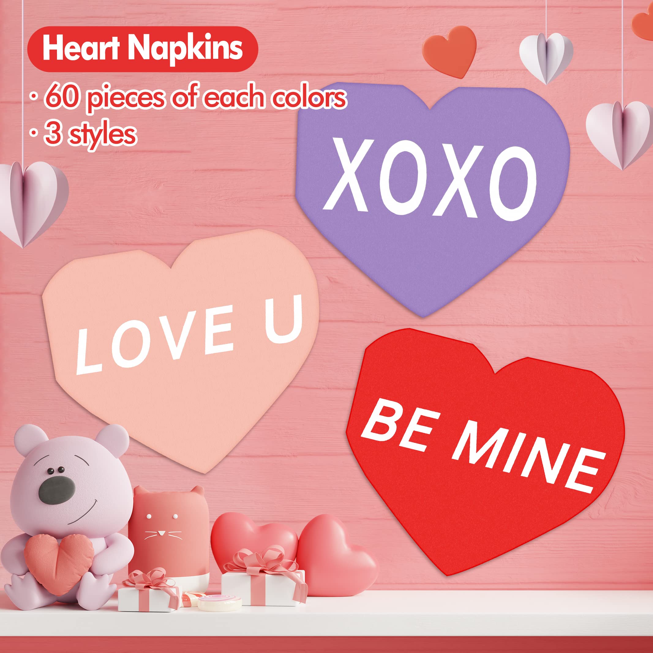 180 Pieces Valentine'S Day Napkins Heart Shaped Napkins Heart Love Disposable Paper Napkins Dinner Luncheon Napkins Red Heart Be