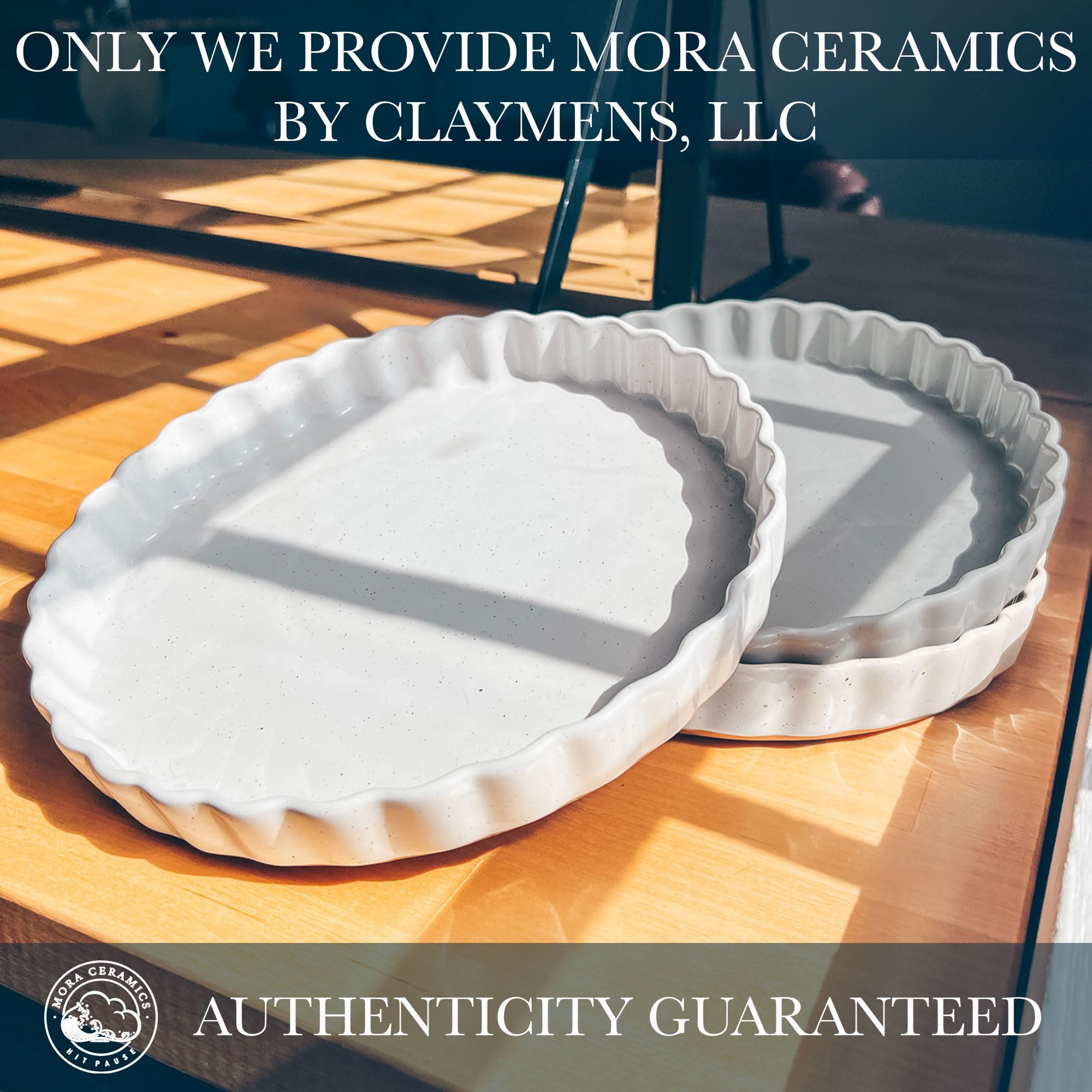 Mora Ceramic Tart Pan, 9.5 Inch Large Porcelain Baking Dish for Tarts, Quiche, Pie, Flan etc. Fluted Ruffled Edge, Oven, Microwa