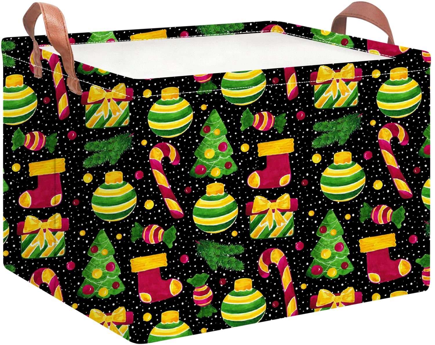 NTAOHAMPER Rectangular Storage Basket Empty,Storage Bin with Handles,Room Decor,Gift Basket,Book Box(Black Christmas)