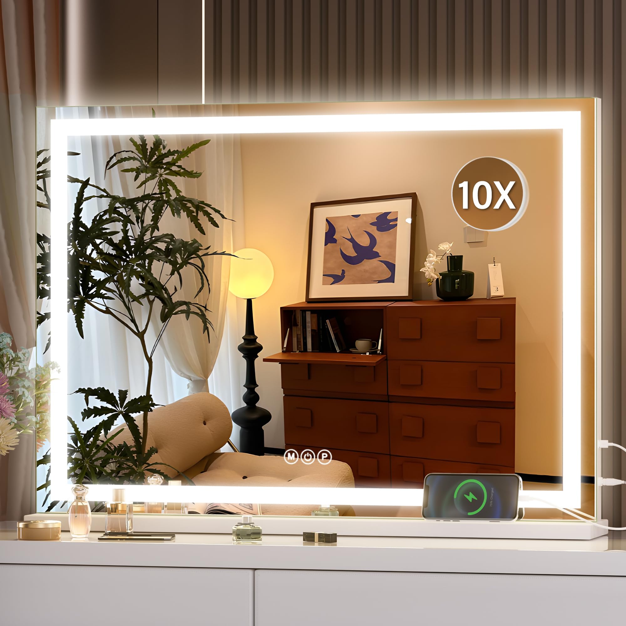 Hasipu Vanity Mirror With Lights, 28'' X 20'' Led Makeup Mirror, Lighted Makeup Mirror With Dimmable 3 Modes, Touch Screen Contr