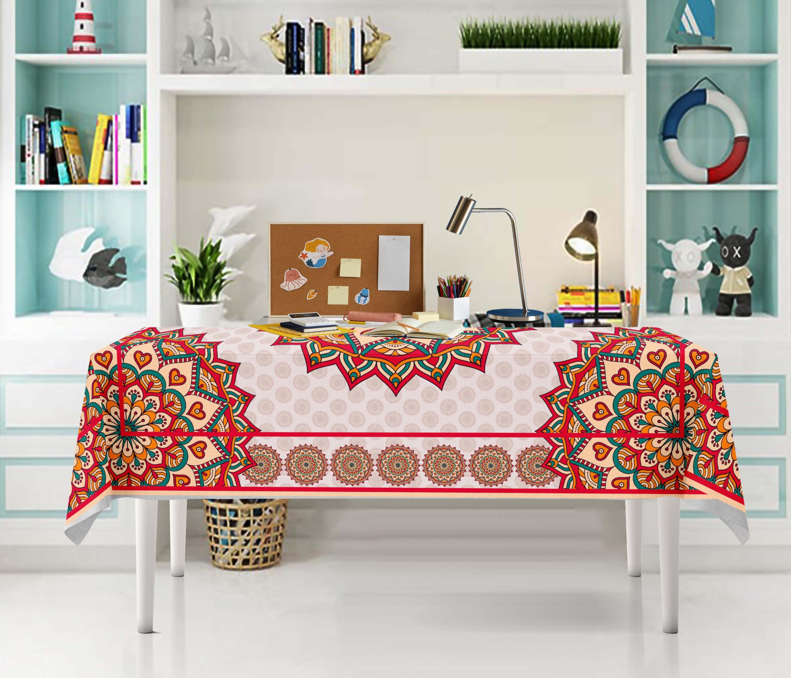 SUKALPA Black & Red Geometric Pattern Digital Print Polyester Stitched Table Cloth Fabric (58 * 69 inch)