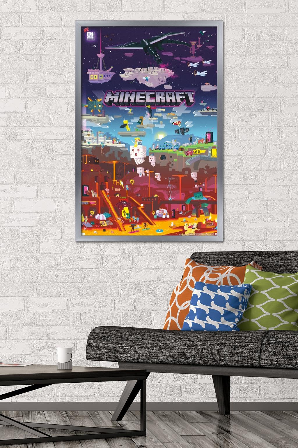 Trends International Minecraft - World Beyond Wall Poster, 22.375'' X 34'', Silver Framed Version
