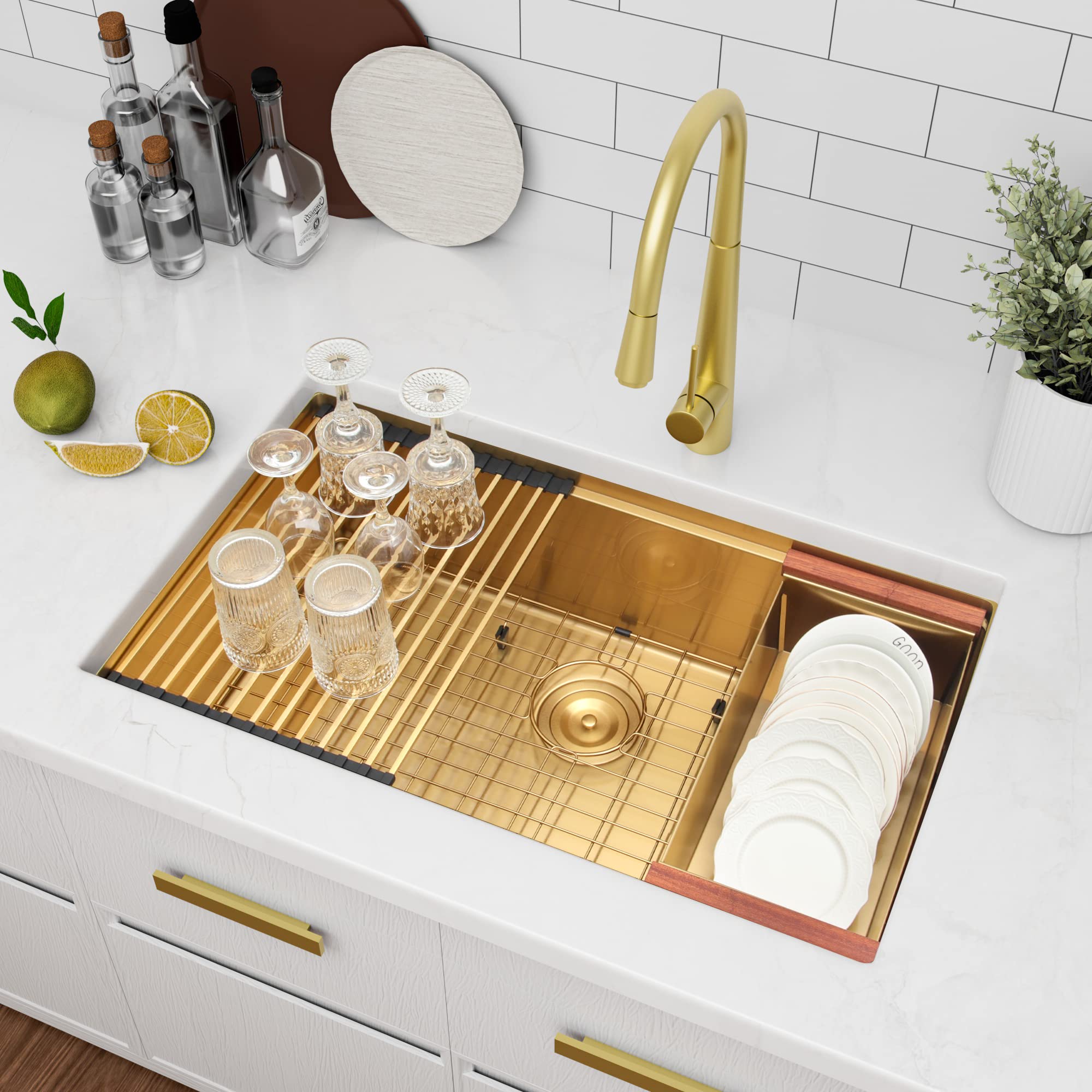 Lqs 32 Inch Undermount Kitchen Sink, Gold Kitchen Sink, 32    X 19    Workstation Kitchen Sink Undermount, 16 Gauge Stainless St