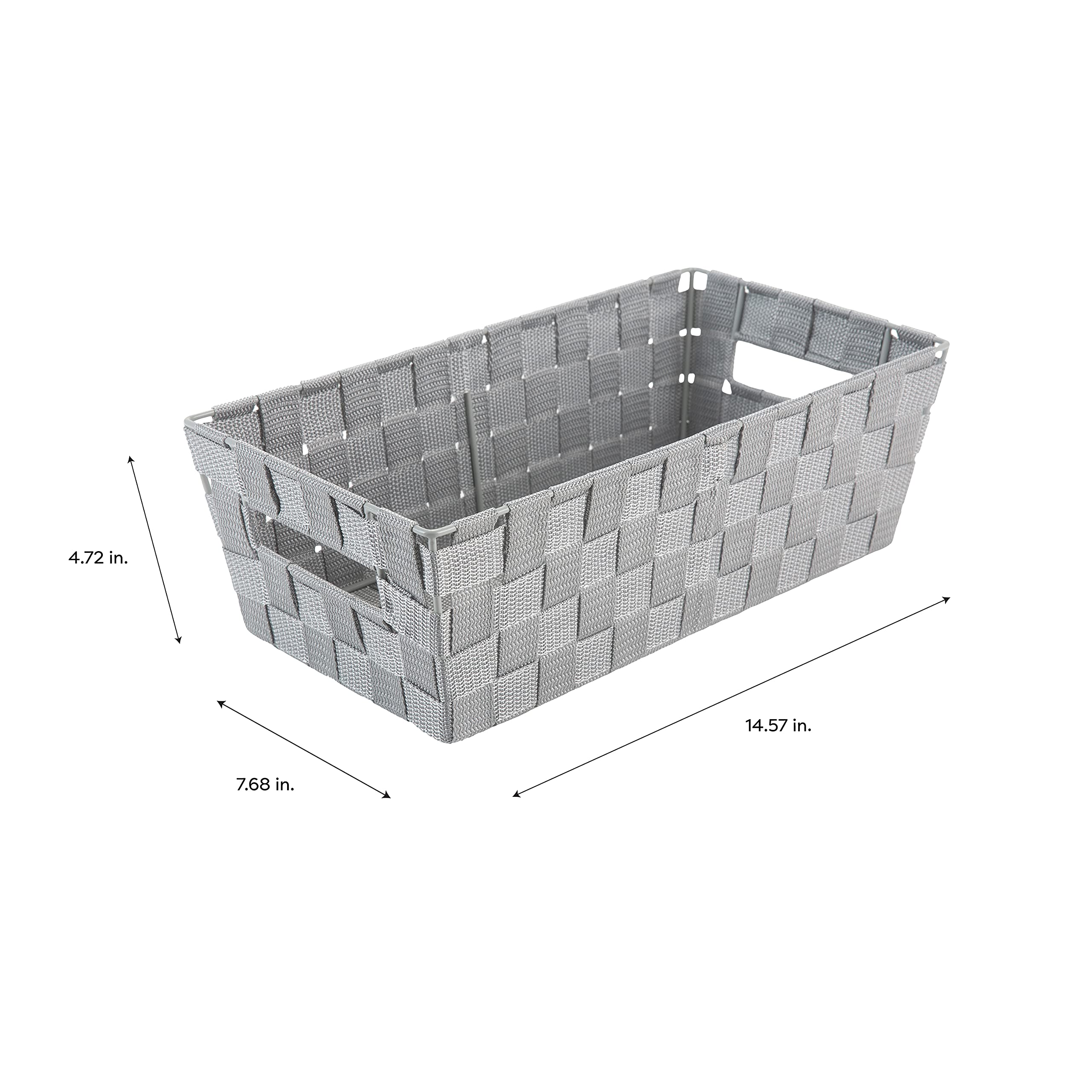 Simplify Extra Long Shelf Woven Strap Tote  Decorative Storage Basket  Built in Handles  Organization  Closet  Bedroom  Bathroom  Nursery  Accessories  Toys  Gifts  1 Pack  Heather Grey