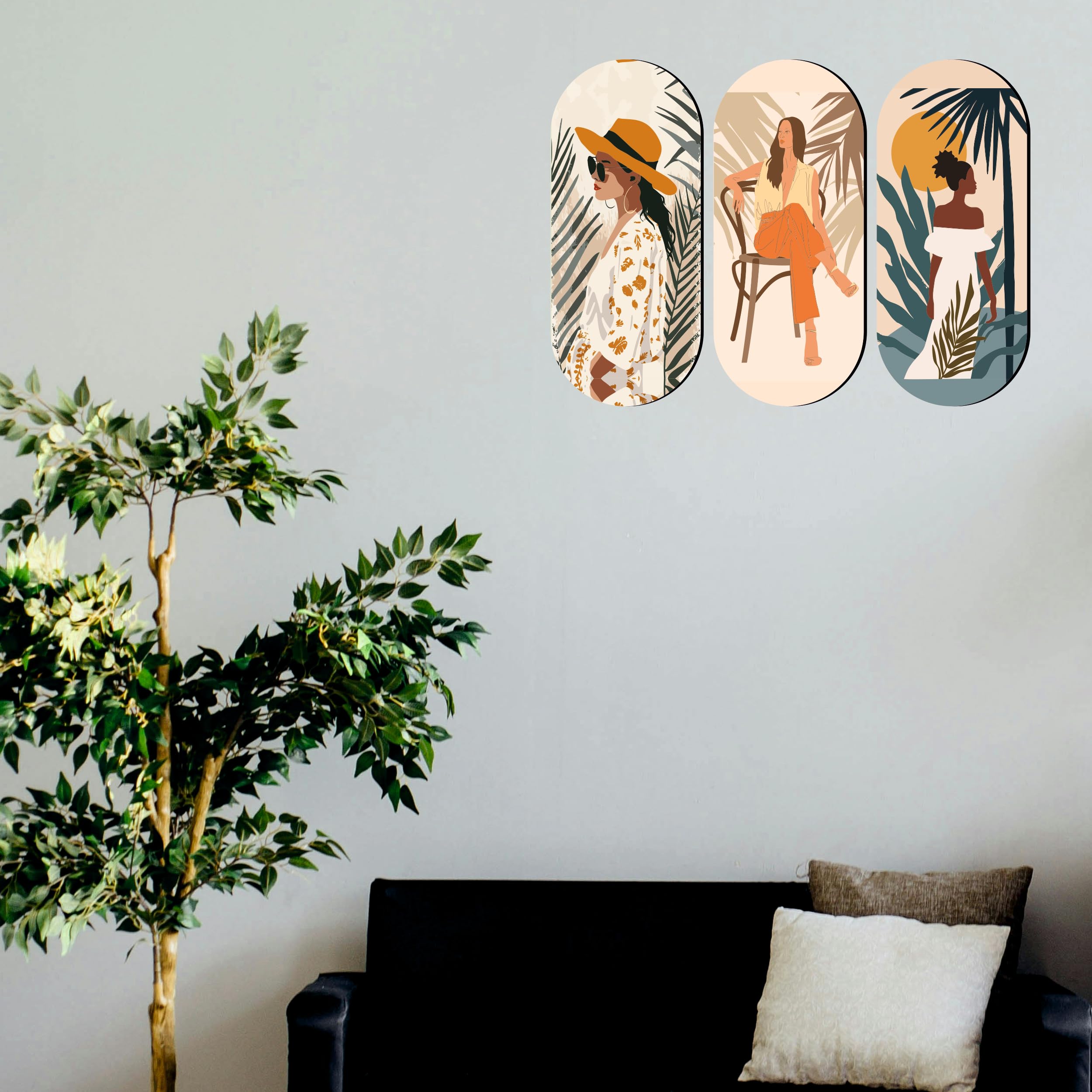 Amazingily Elegant Wall Decoration Art - Handcrafted Traditional Wooden Decor Piece (Set Of 3 | 11.5 * 5.5 Inches | Pattern-47)