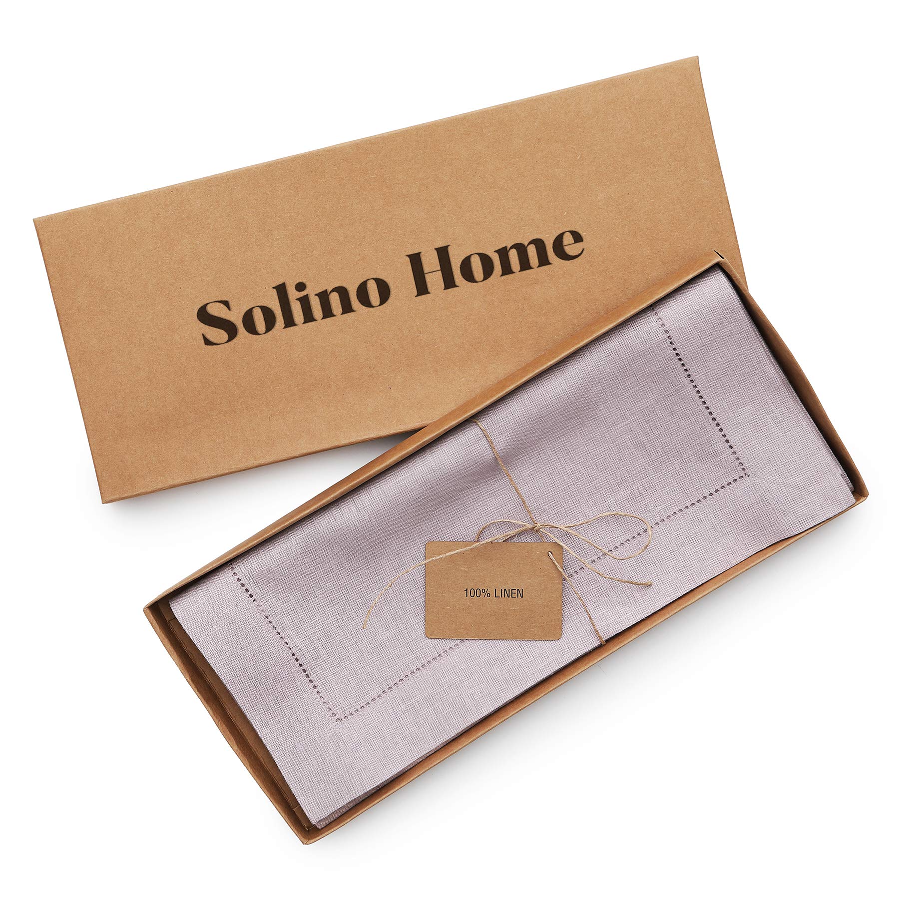 Solino Home Linen Lilac Table Runner 108 Inches Long - 100% Pure Linen Classic Hemstitch Dining Table Runner 14 X 108 Inch Ideal