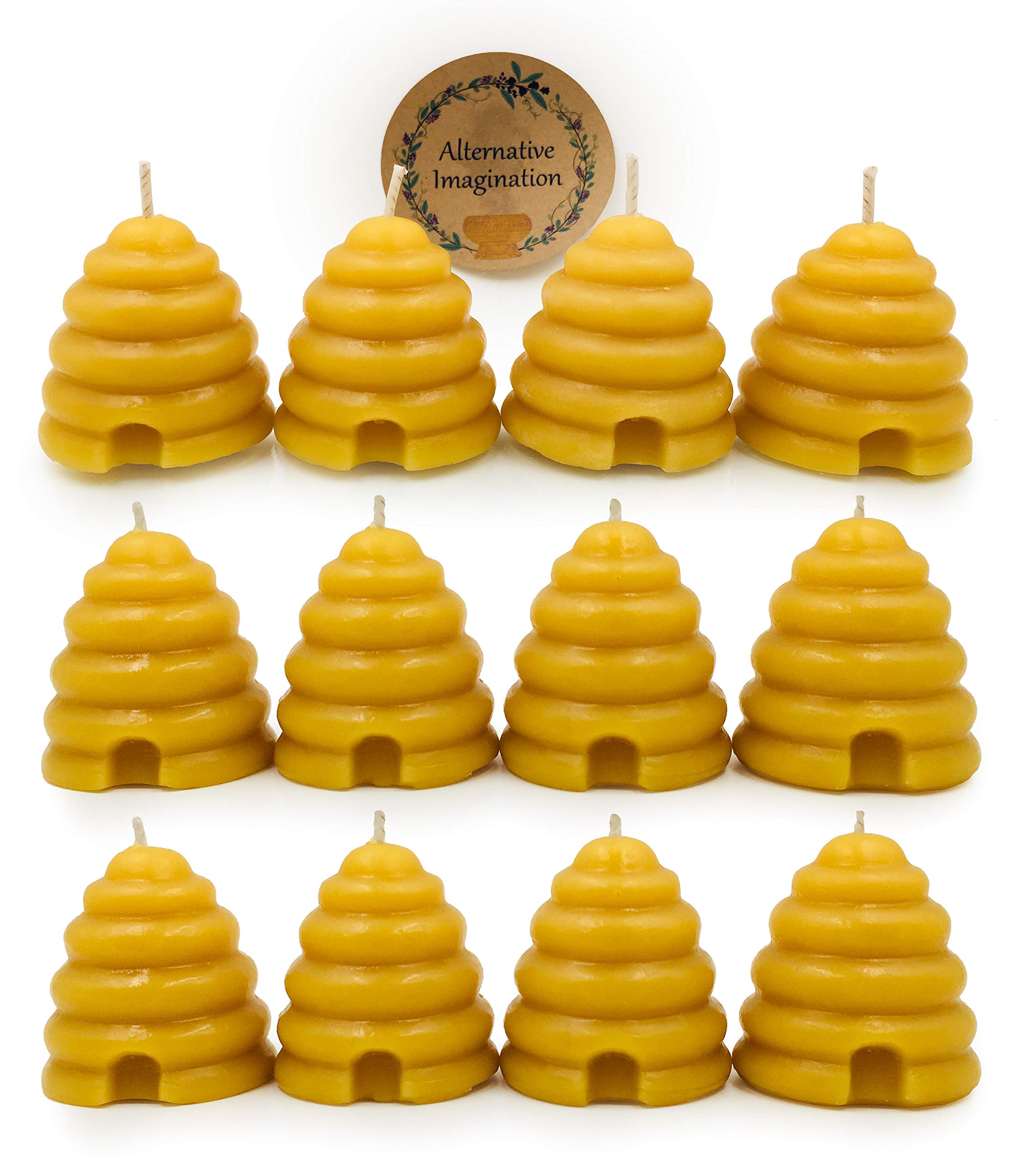 Hand Poured, 100% Pure Beeswax, Natural Beehive Candle Votives. Package of 12.