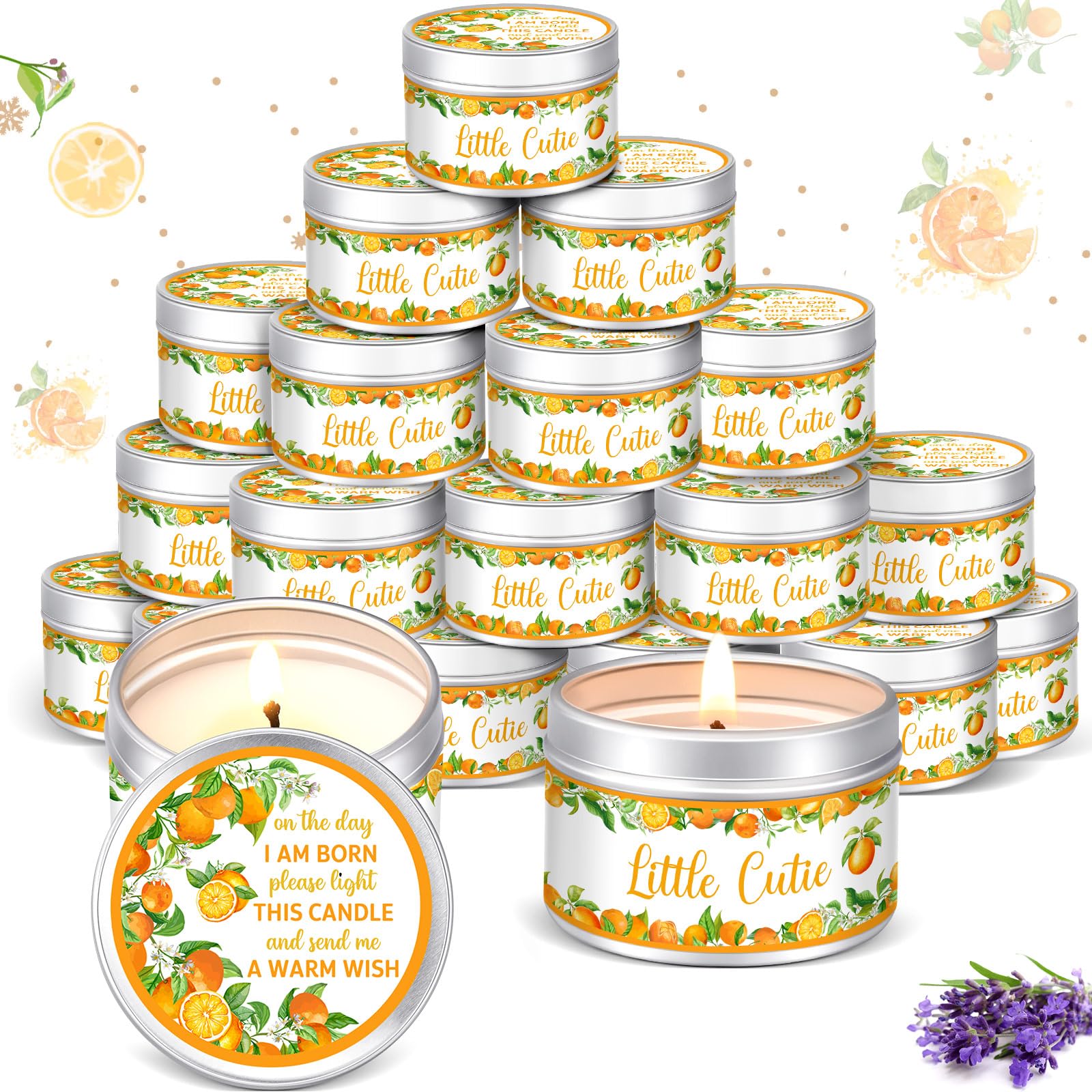 MTLEE 24 Pcs Mandarin Orange Baby Shower Party Favors Candles Lavender Scented Baby Shower Favors for Guests Rustic Tealights Ca