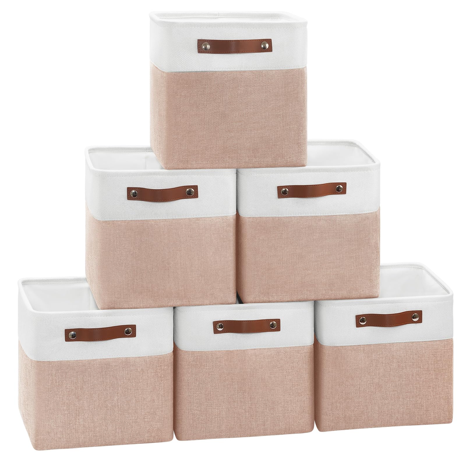 Patvingot Collapsible Fabric Cube Storage Bins 11X11  11, Pack Of 6 Closet Basket Boxes With Pu Handles For Organizing Shelves,