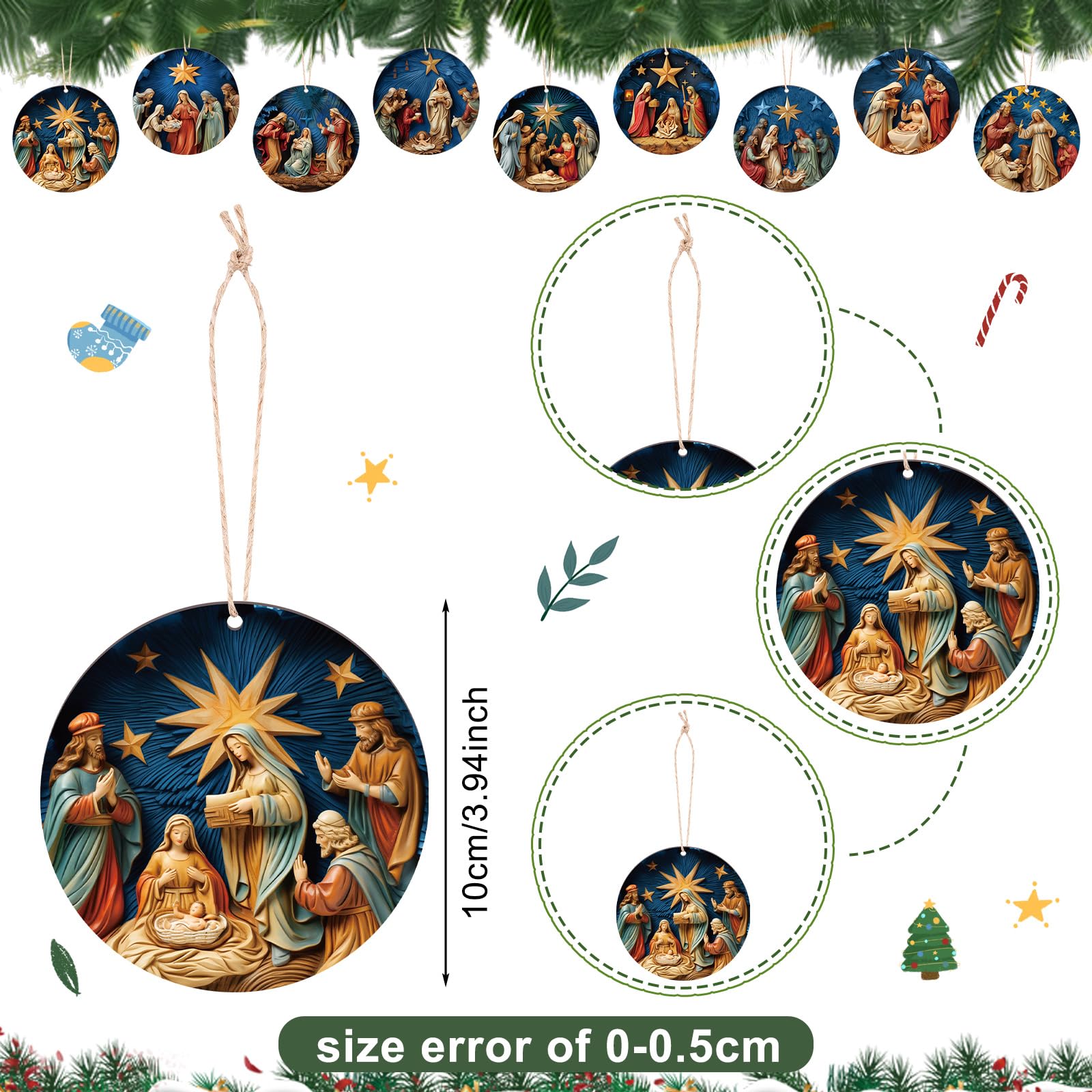 Suzile 27 Pcs Nativity Christmas Tree Hanging Ornaments Mini Wooden Nativity Ornament Bulk Small Christmas Decor Wooden Vintage
