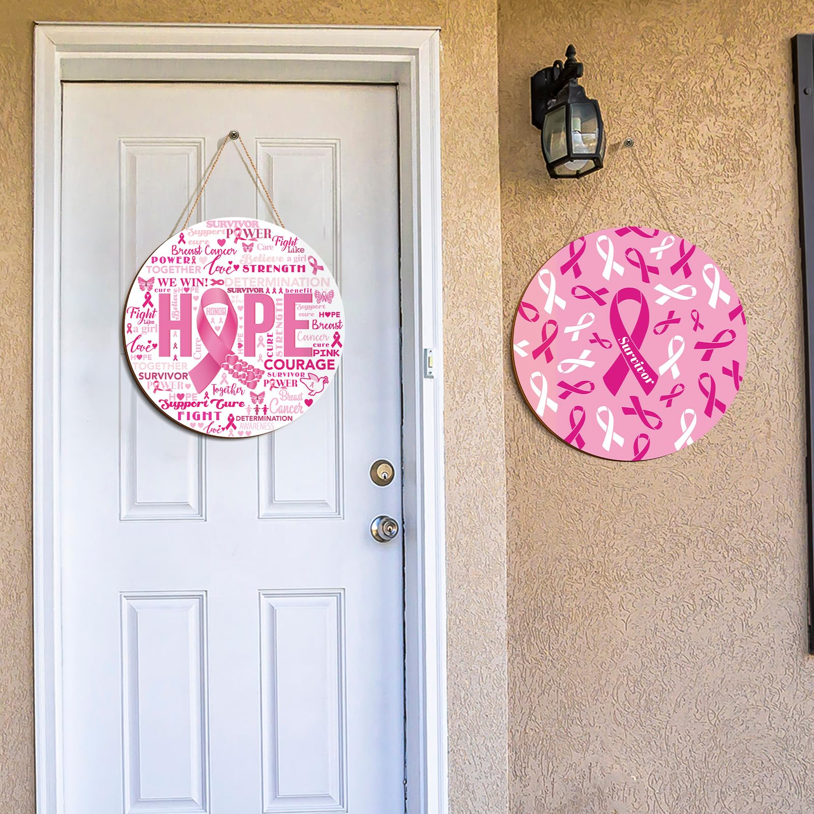 3 Pcs Breast Cancer Awareness Decoration Pink Ribbon Front Door Decor Signs Faith Hope Love Wooden Wreath Breast Cancer Awarenes