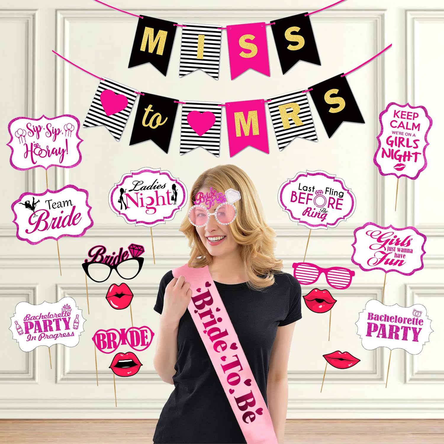 Zyozique Bachelorette Party Decorations Kit, Bridal Shower Decorations Items  Paper Banner, Photo Booth Props, Sash & Eye Glass