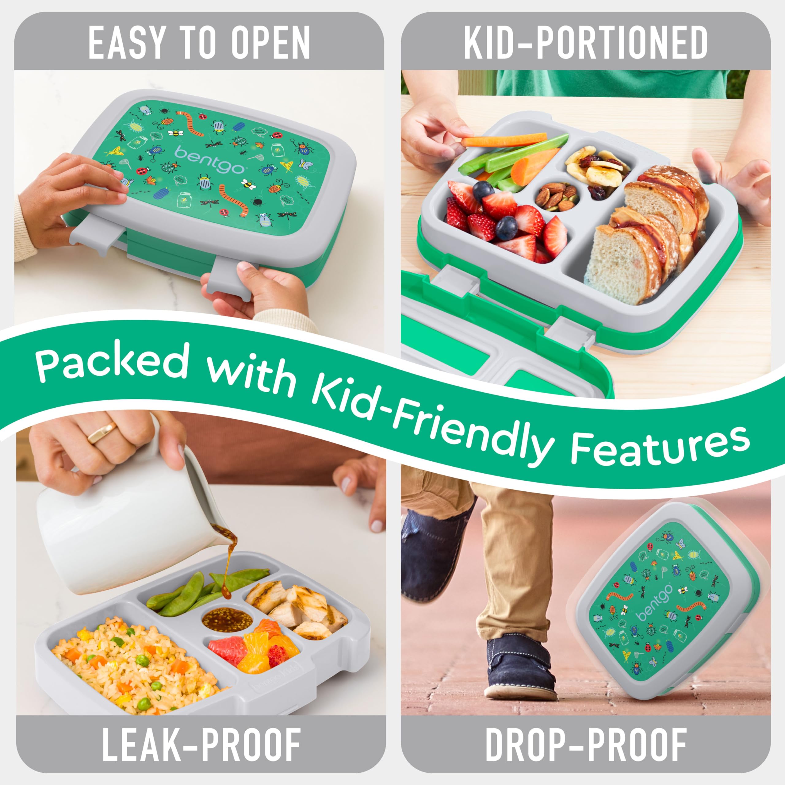 Bentgo Kids Prints Leak-Proof, 5-Compartment Bento-Style Kids Lunch Box - Ideal Portion Sizes For Ages 3-7, Durable, Drop-Proof,