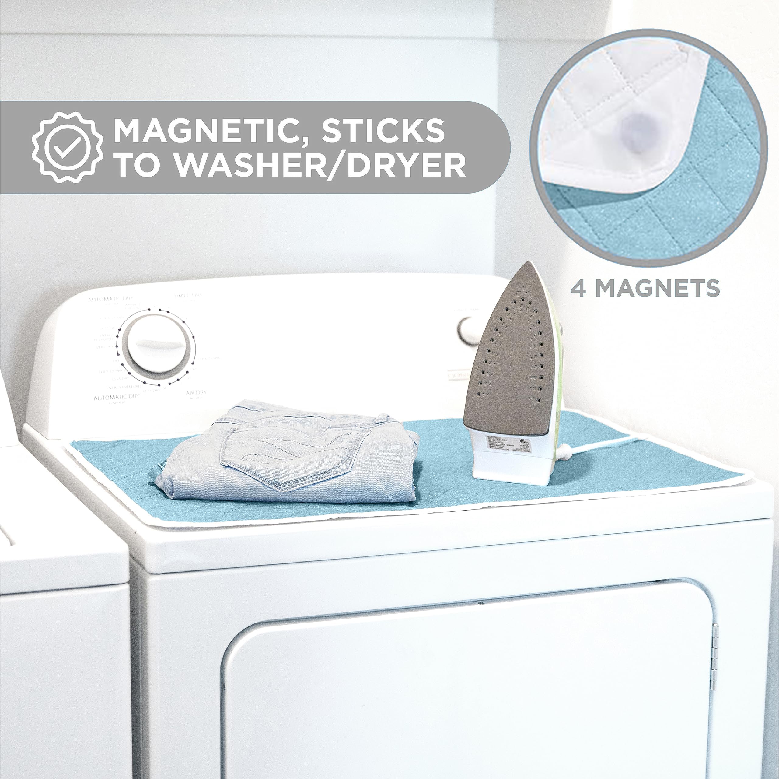 Holdn Storage Ironing Mat, Magnetic Laundry Mat, 28.25    X 19   , Blue, Quilted, Washer And Dryer Countertop, Ironing Pad