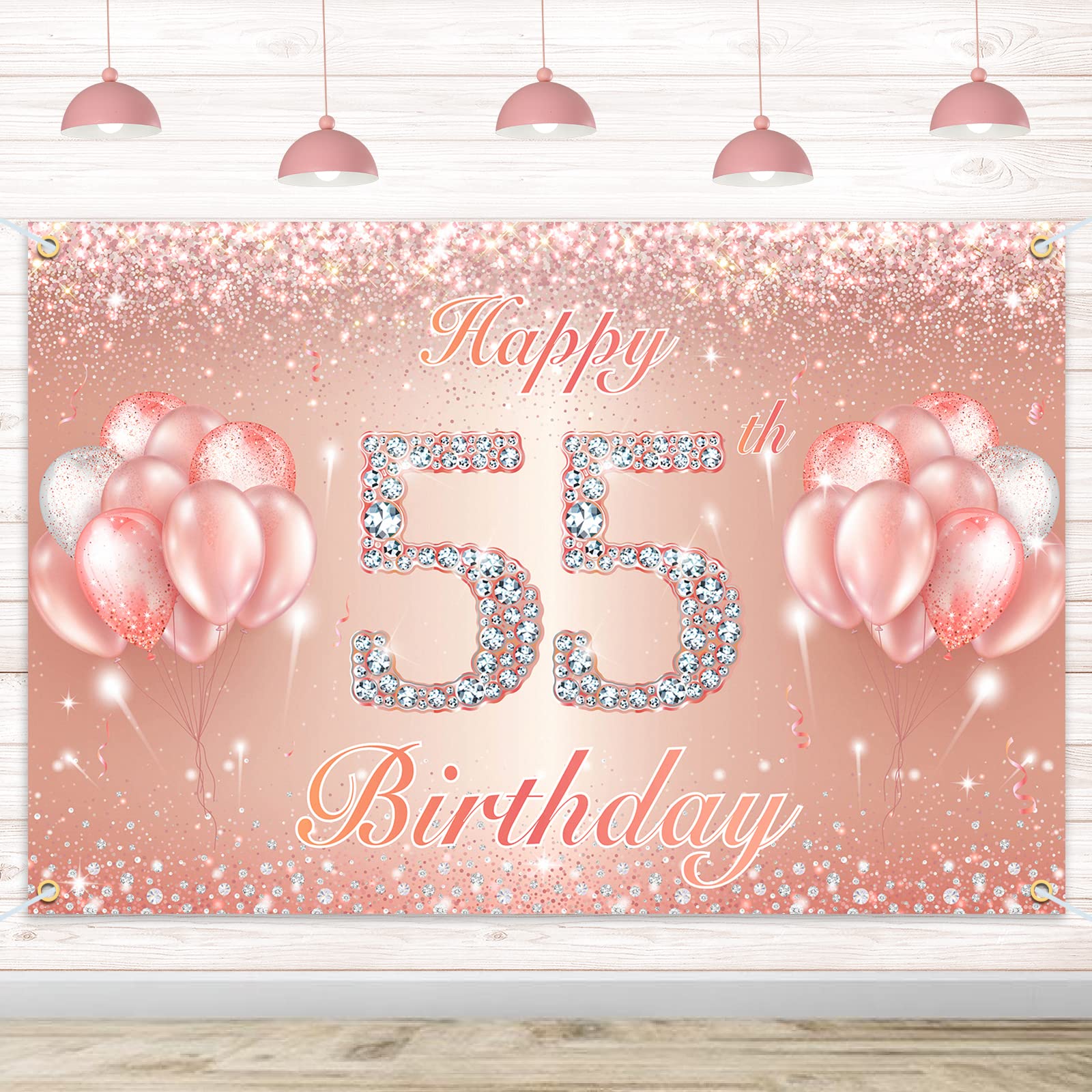 Happy 55Th Birthday Banner Backdrop - 55 Birthday Party Decorations Supplies For Women Or Men - Rose Gold 4 X 6Ft