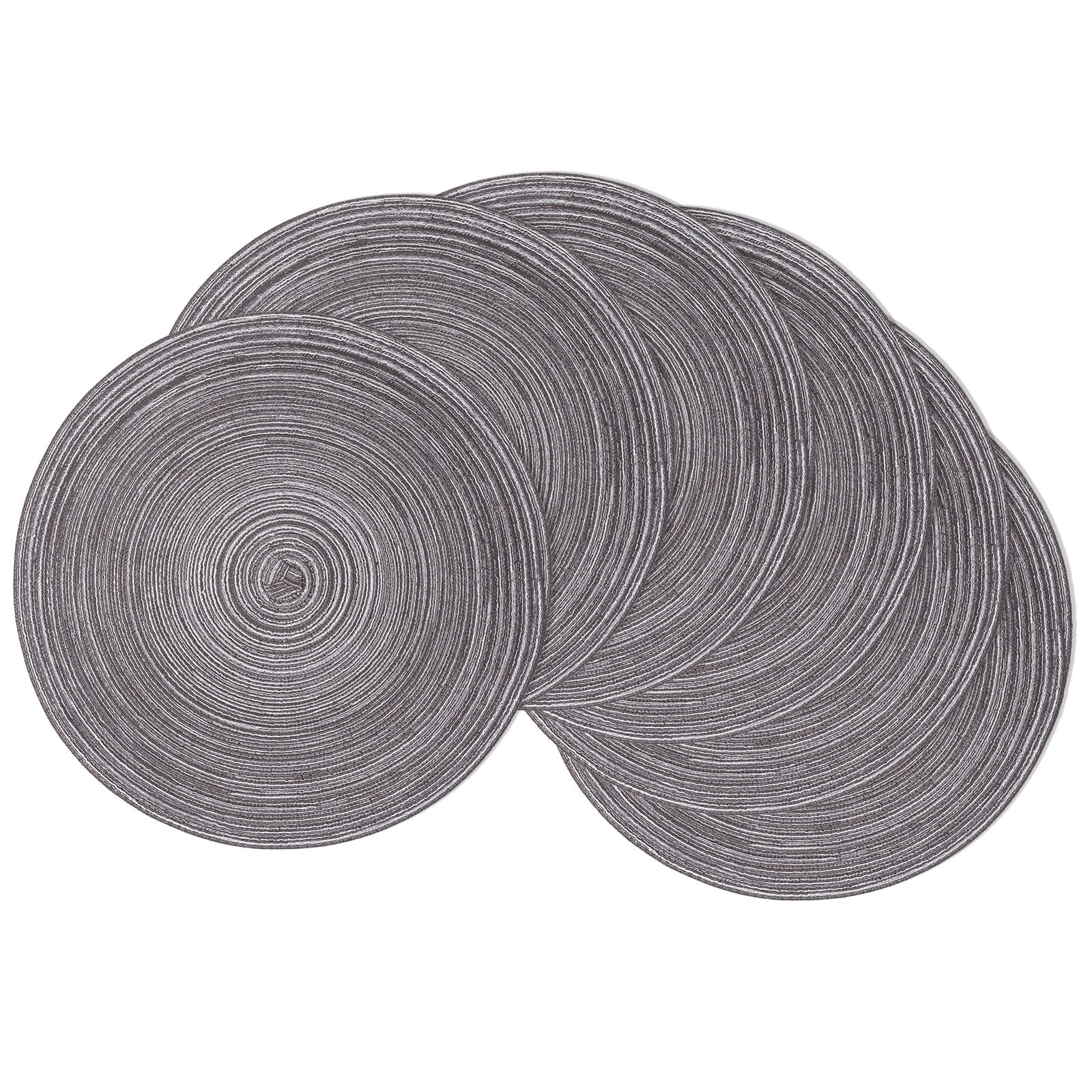 Shacos Round Braided Placemats Set Of 6 Round Table Mats 15 Inch Cotton Washable For Holiday Party (Black Grey, 6)