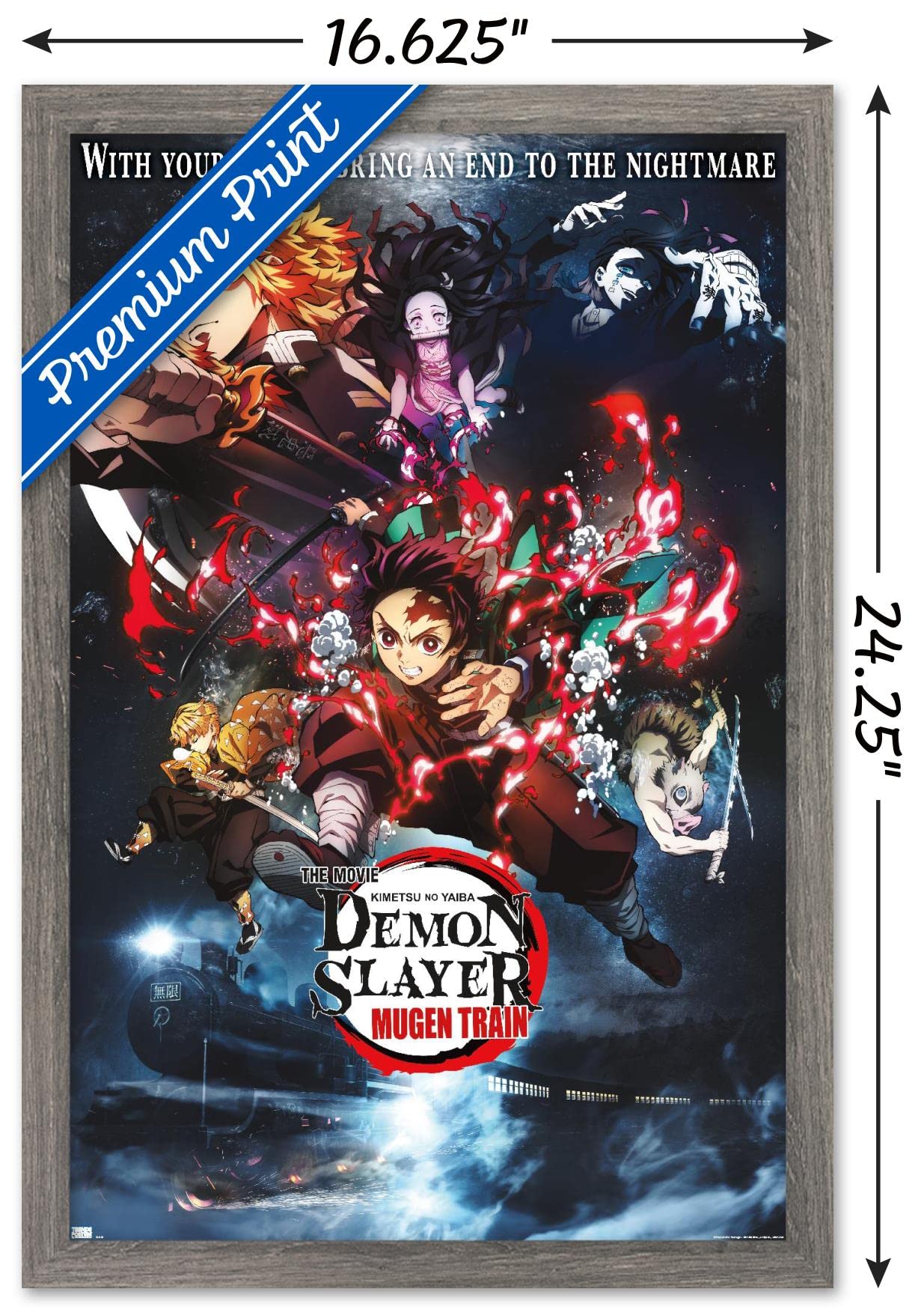 Trends International Demon Slayer: Mugen Train - Collage One Sheet Wall Poster, 14.725'' X 22.375'', Barnwood Framed Version