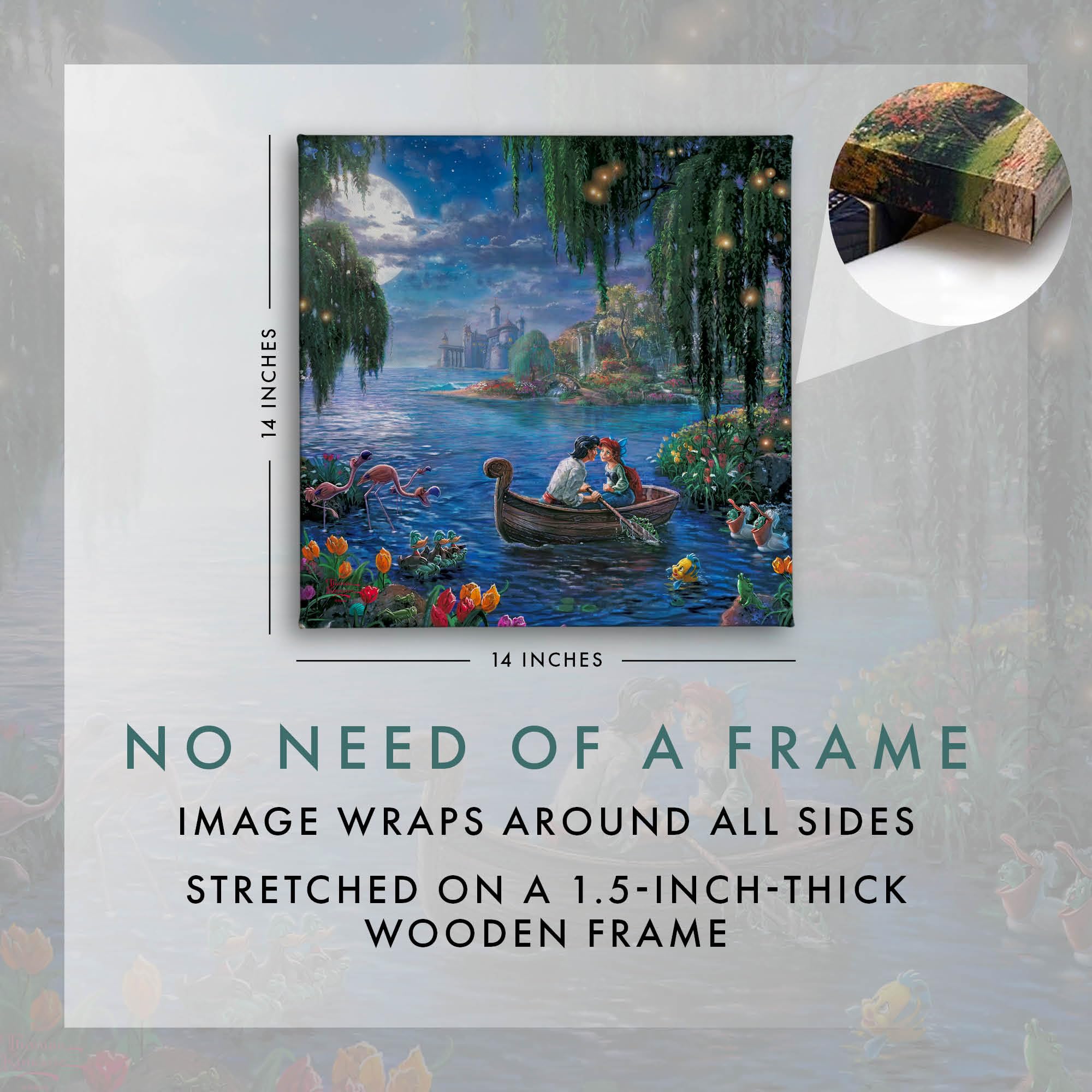 Thomas Kinkade Disney The Little Mermaid Ii 14'' X 14'' Gallery Wrapped Canvas Art | Frameless Room Wall Art | Certificate Of Au