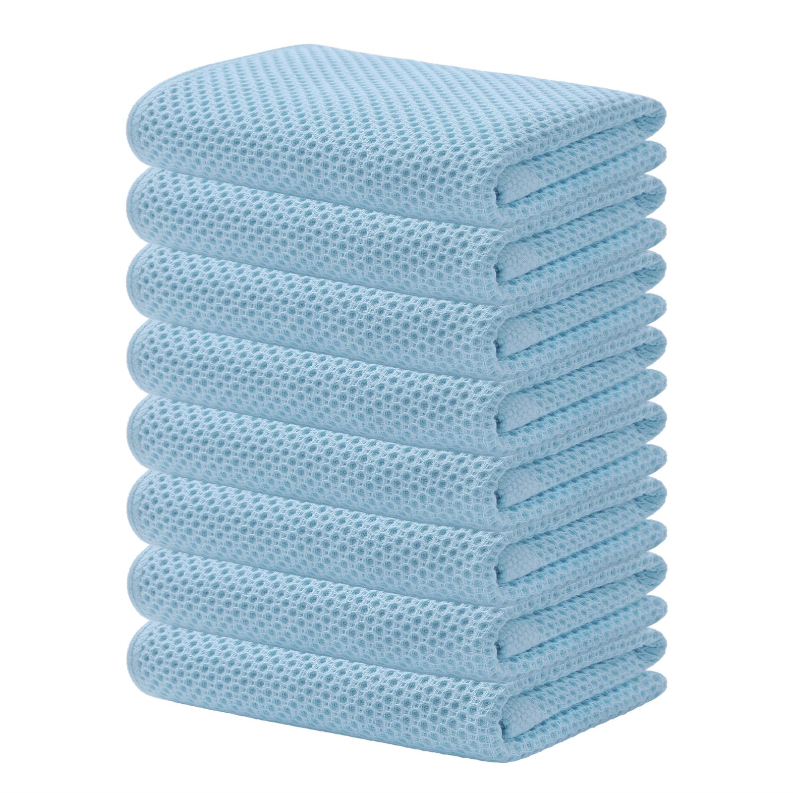 Kitinjoy 100% Cotton Waffle Weave Kitchen Towels (13 X 28 Inches, Sky Blue), 8-Pack Super Soft and Absorbent Dish Towels for Dry