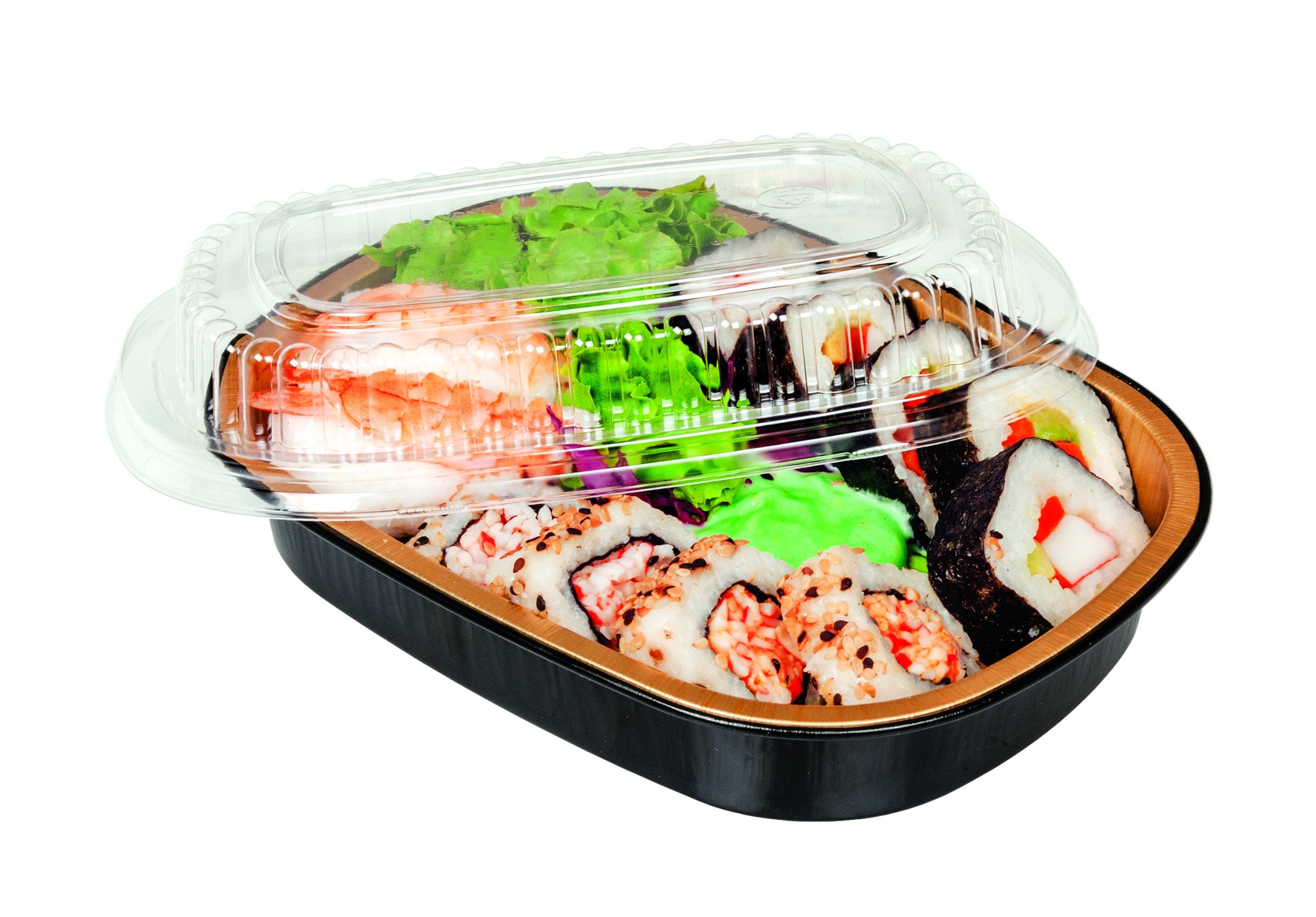 Durable Packaging Aluminum Closeable Containers, 23 Oz, 6.25 X 1.25 X 4.38, Black/Gold, 100/Carton
