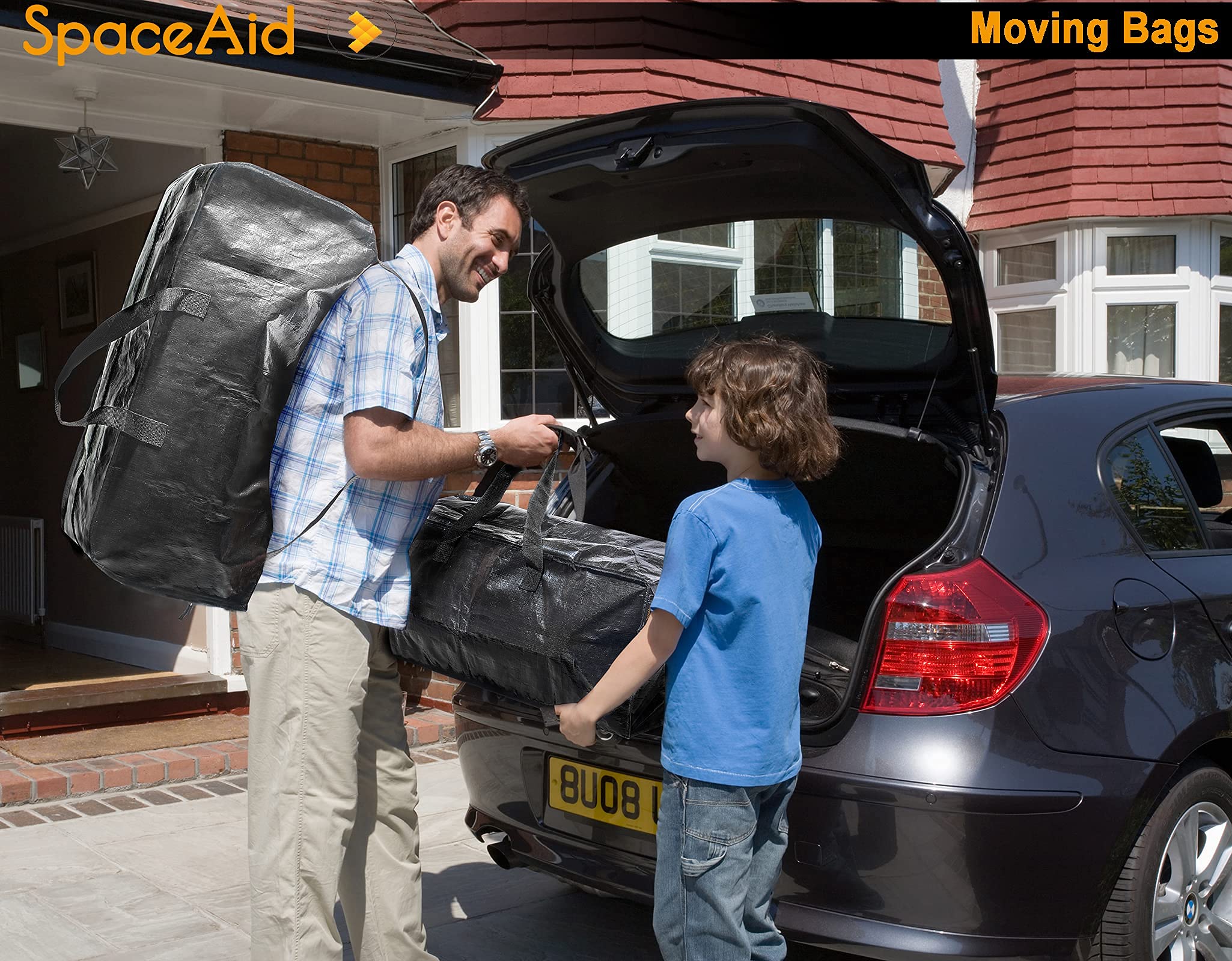 SpaceAid Heavy Duty Moving Bags  Extra Large Storage Totes W/Backpack Straps Strong Handles & Zippers  Alternative to Moving Boxes  Packing & Moving Supplies  Black (6 Pack)