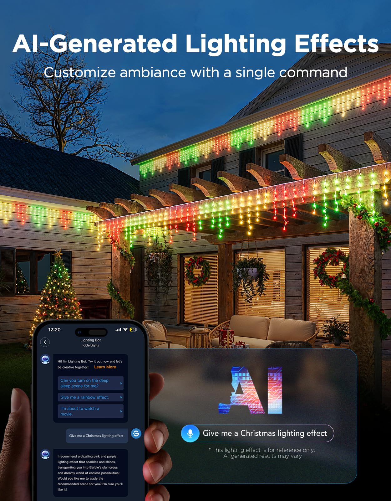 Govee Icicle Lights, Smart RGBIC Christmas Lights for Outside, 66ft with 800 LEDs Icicle Light for Outdoor, IP67 Waterproof, Mus