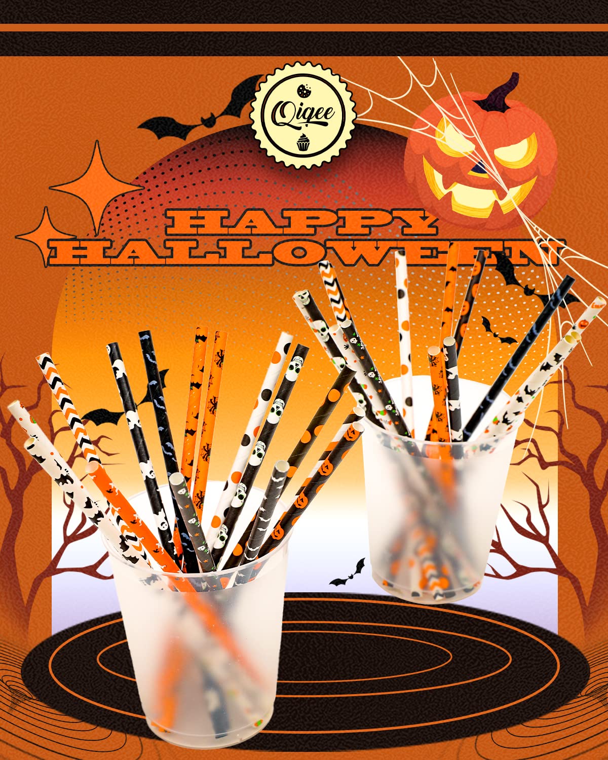 Halloween Paper Straws For Drinking Disposable Straws 150Pcs Disposable Straws Bulk(10 Pattern) Qiqee