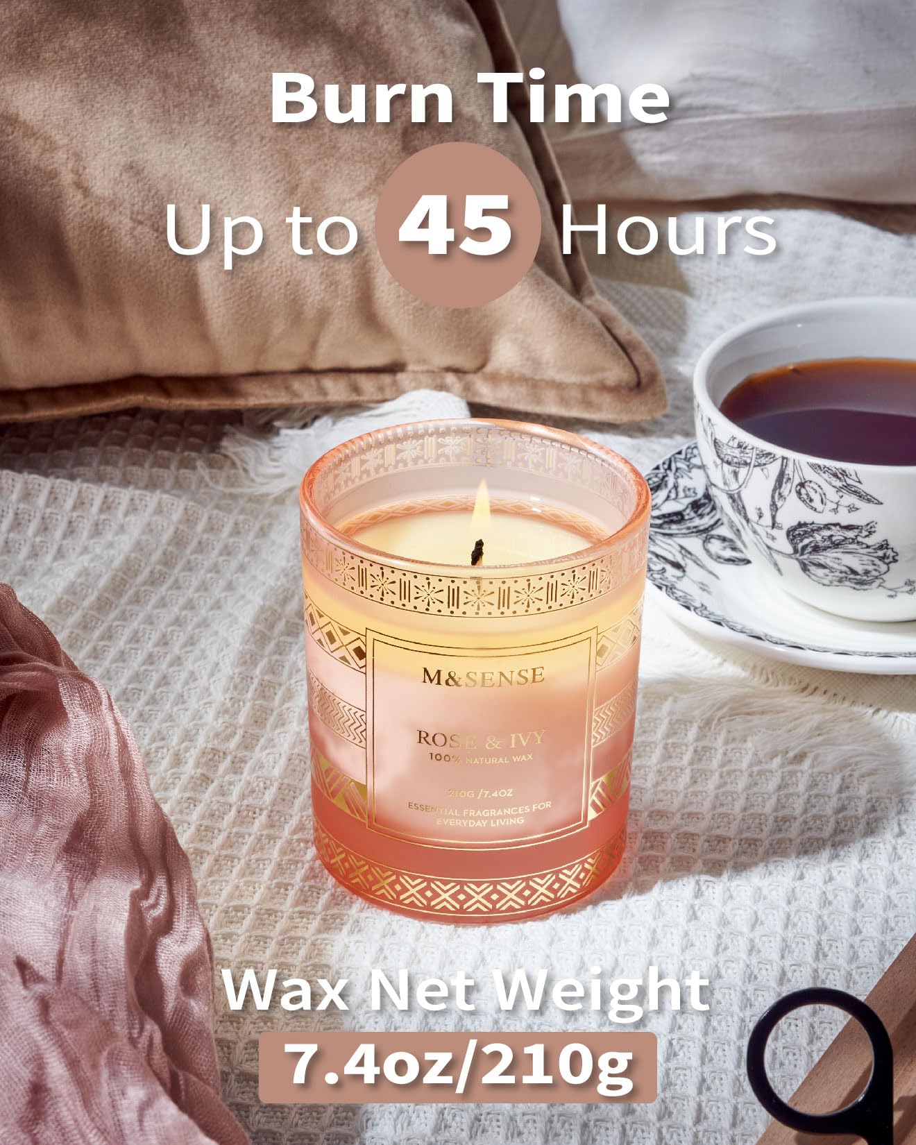 M&SENSE Rose Ivy Candle, Scented Candle Gifts for Women, 45 Hours Slow Burning Natural Soy Candles 7.4oz, Stress Relief Luxury A