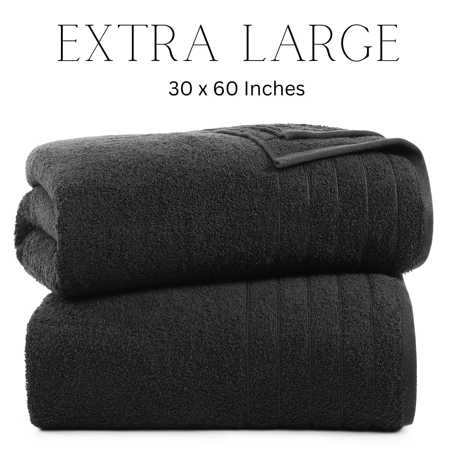 Casa Platino Bath Towel 2 Pack Premium, Large Bath Towels(30''X 60''), 100% Ring Spun Cotton Bath Towel, Lightweight Black Bath