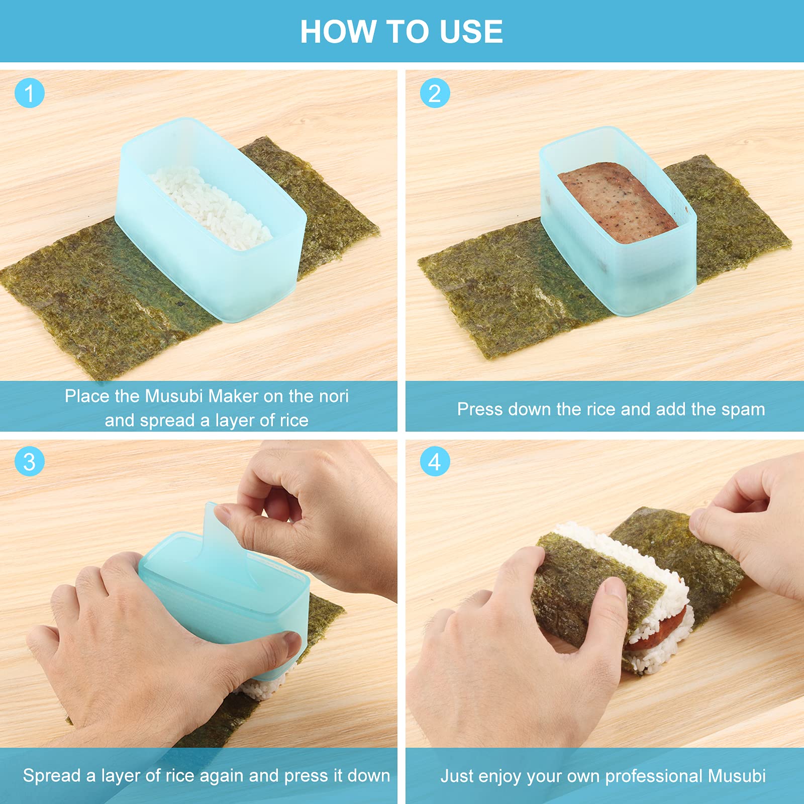 Dimvka Non Stick Musubi Maker Press, Onigiri Sushi Rice Mold, Musubi Luncheon Meat Maker Mold With Small Rice Paddle (1 Pack)