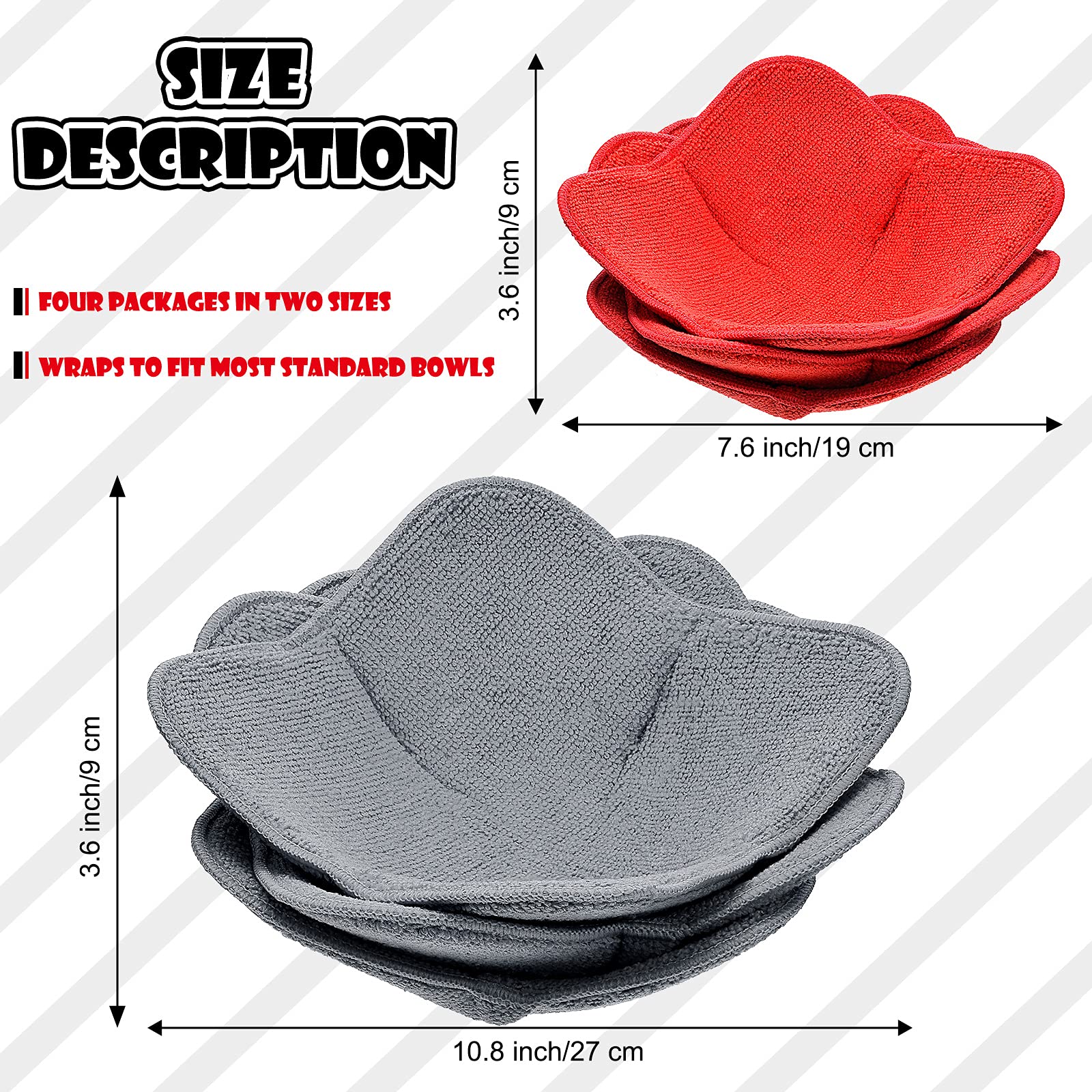 Patelai 6 Pieces 2 Sizes Microwave Bowl Holders Sponge And Microfiber Small Bowls Cozy Large Bowl Holder For Hot Food Soup Warme