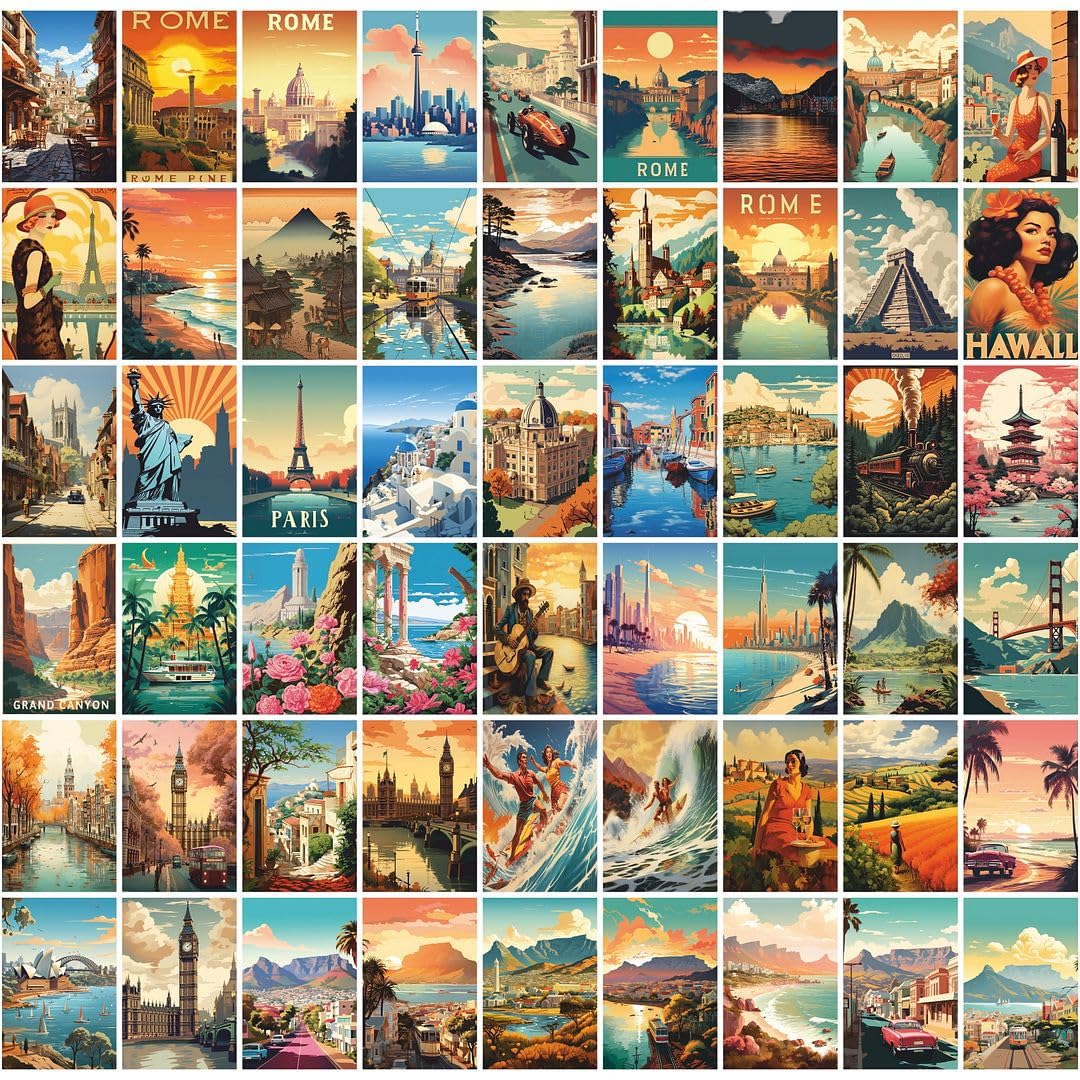 Cvanu Set Of 54 Aesthetic Country Theme Printed Collage Kit Boho Poster For Wall Decoration (6Inchx4Inch)_202309-107