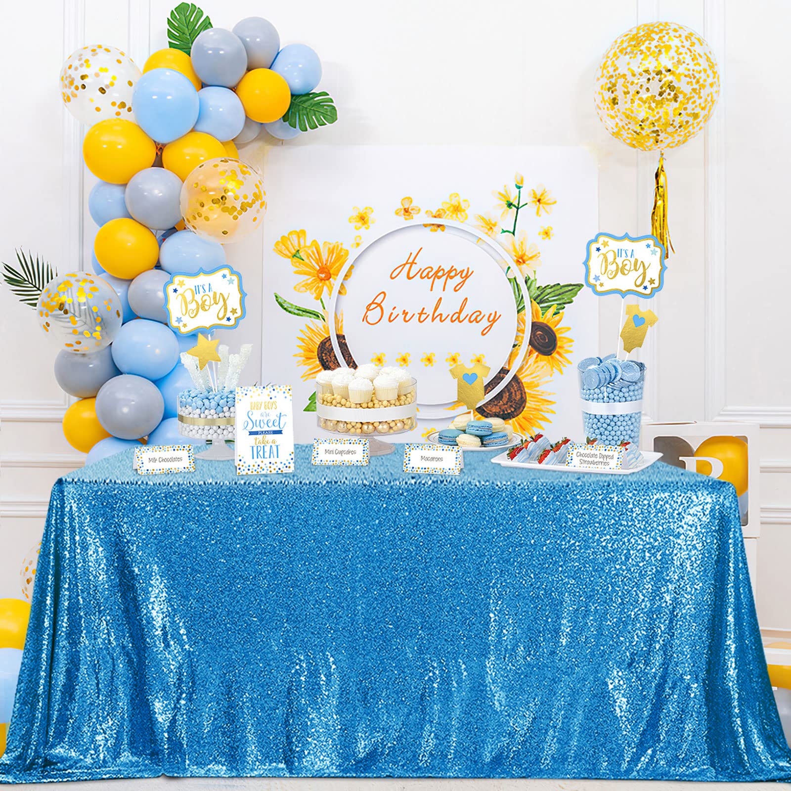 QueenDream Sparkly Sequin Tablecloth - Aqua Blue Table Cloth 50x80 Inches Rectangle Table Overlay Fabric for Birthday Parties Ba