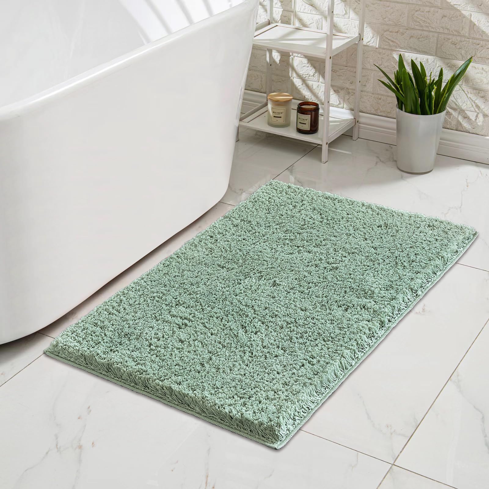 Cozecube Sage Green Bathroom Rug 24'' X 16'', Bath Mats For Bathroom Non Slip, Ultra Soft Bath Rugs For Bathroom Washable, Plush