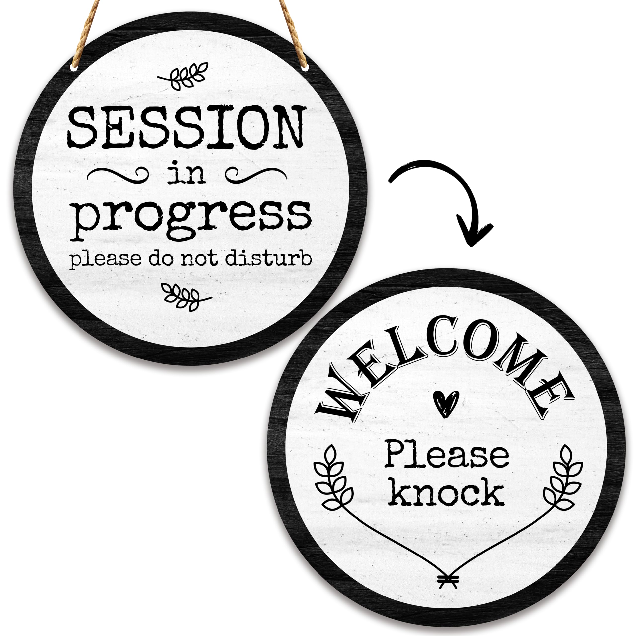 In Session Door Sign for Therapists, Do Not Disturb Hanger Sign for Therapy Office Decor, 10 In Double Sided Rouond Wooden Welco